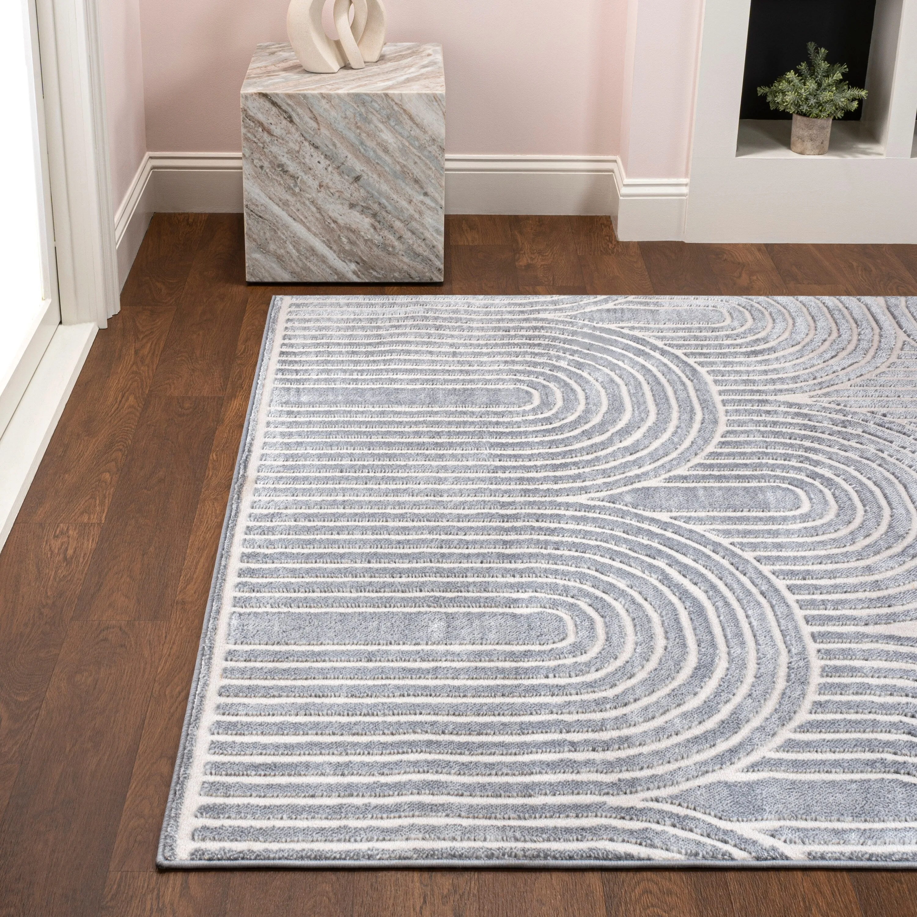 JONATHAN Y Aelius MidCentury Art Deco Striped Arches Two-Tone High-Low Area Rug
