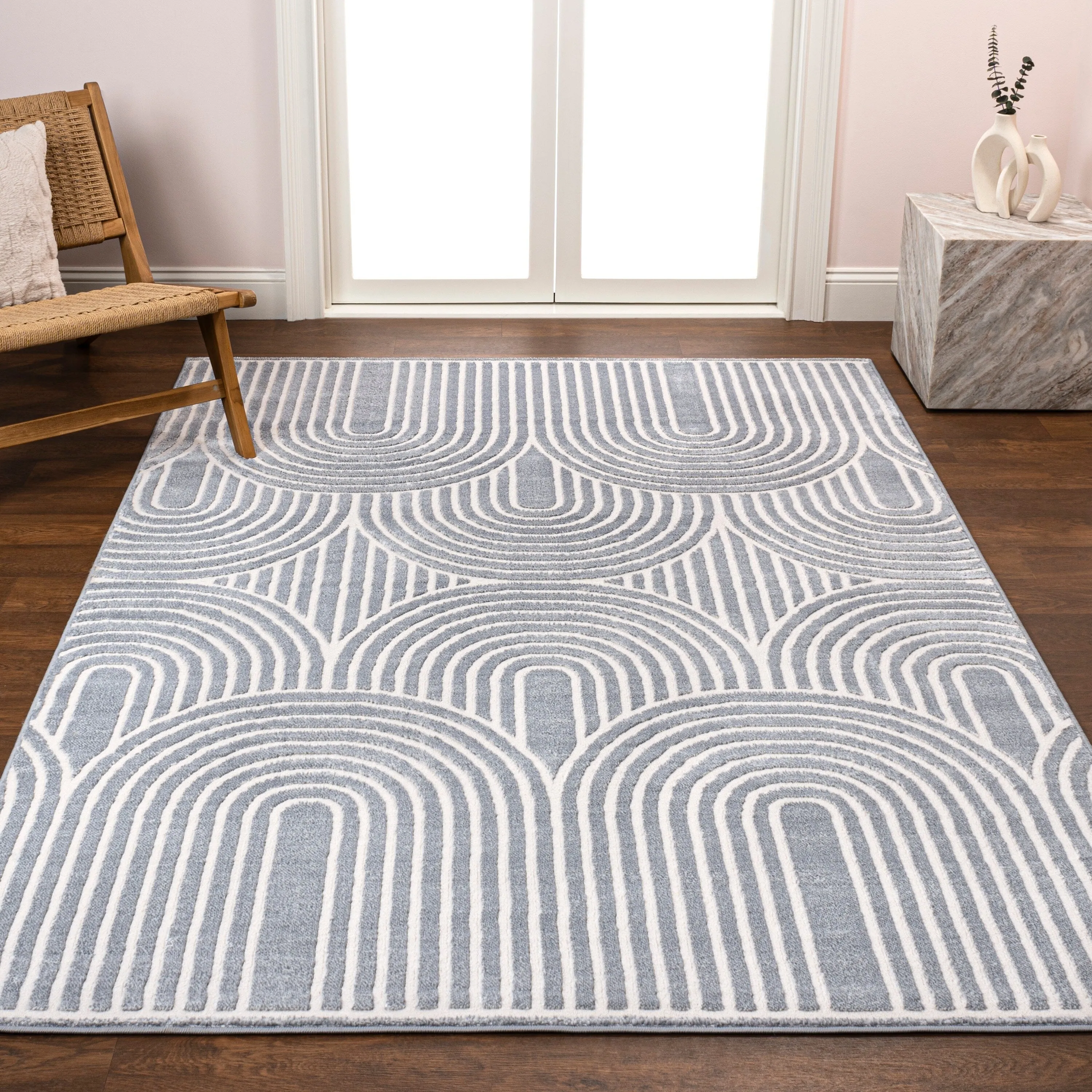 JONATHAN Y Aelius MidCentury Art Deco Striped Arches Two-Tone High-Low Area Rug