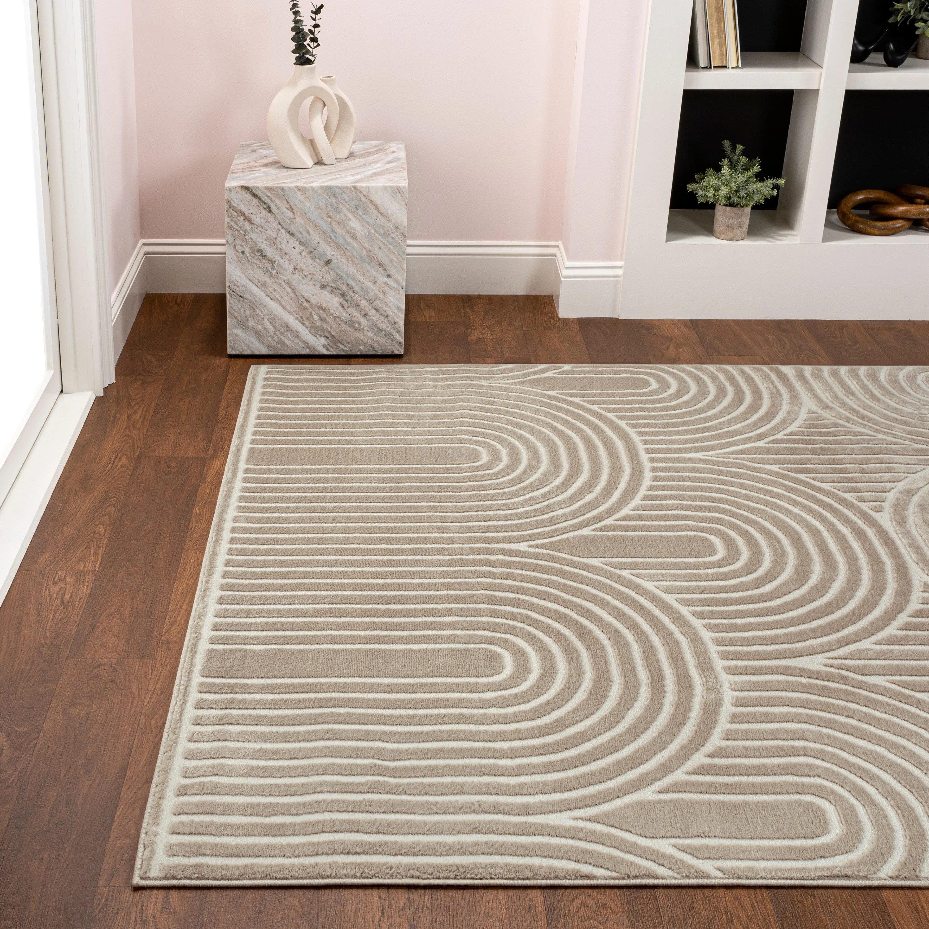 JONATHAN Y Aelius MidCentury Art Deco Striped Arches Two-Tone High-Low Area Rug