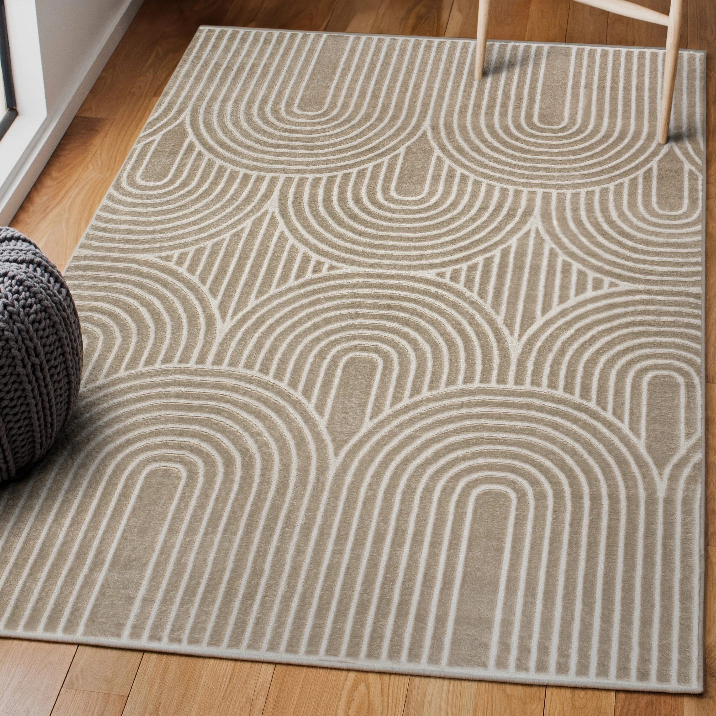 JONATHAN Y Aelius MidCentury Art Deco Striped Arches Two-Tone High-Low Area Rug