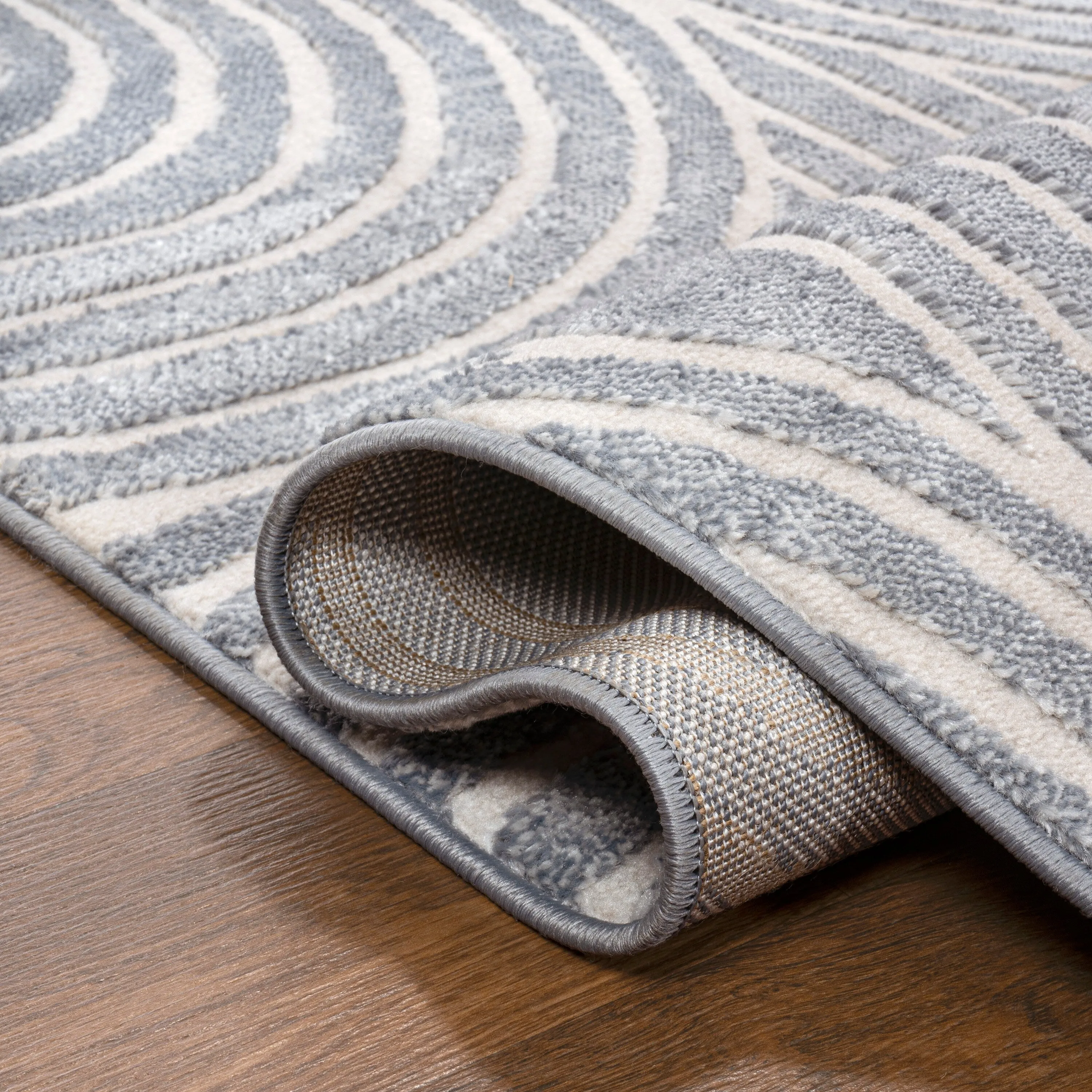 JONATHAN Y Aelius MidCentury Art Deco Striped Arches Two-Tone High-Low Area Rug