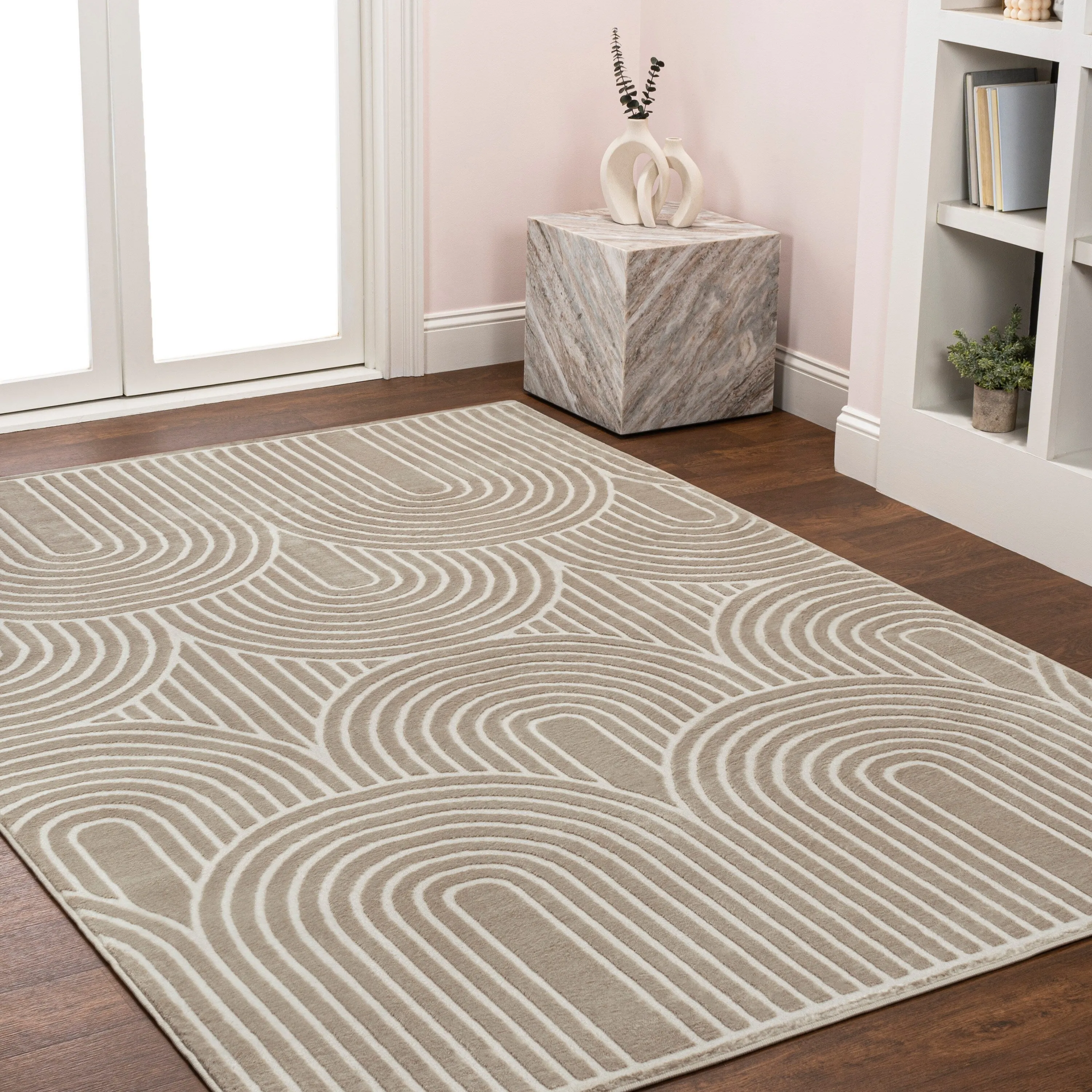 JONATHAN Y Aelius MidCentury Art Deco Striped Arches Two-Tone High-Low Area Rug