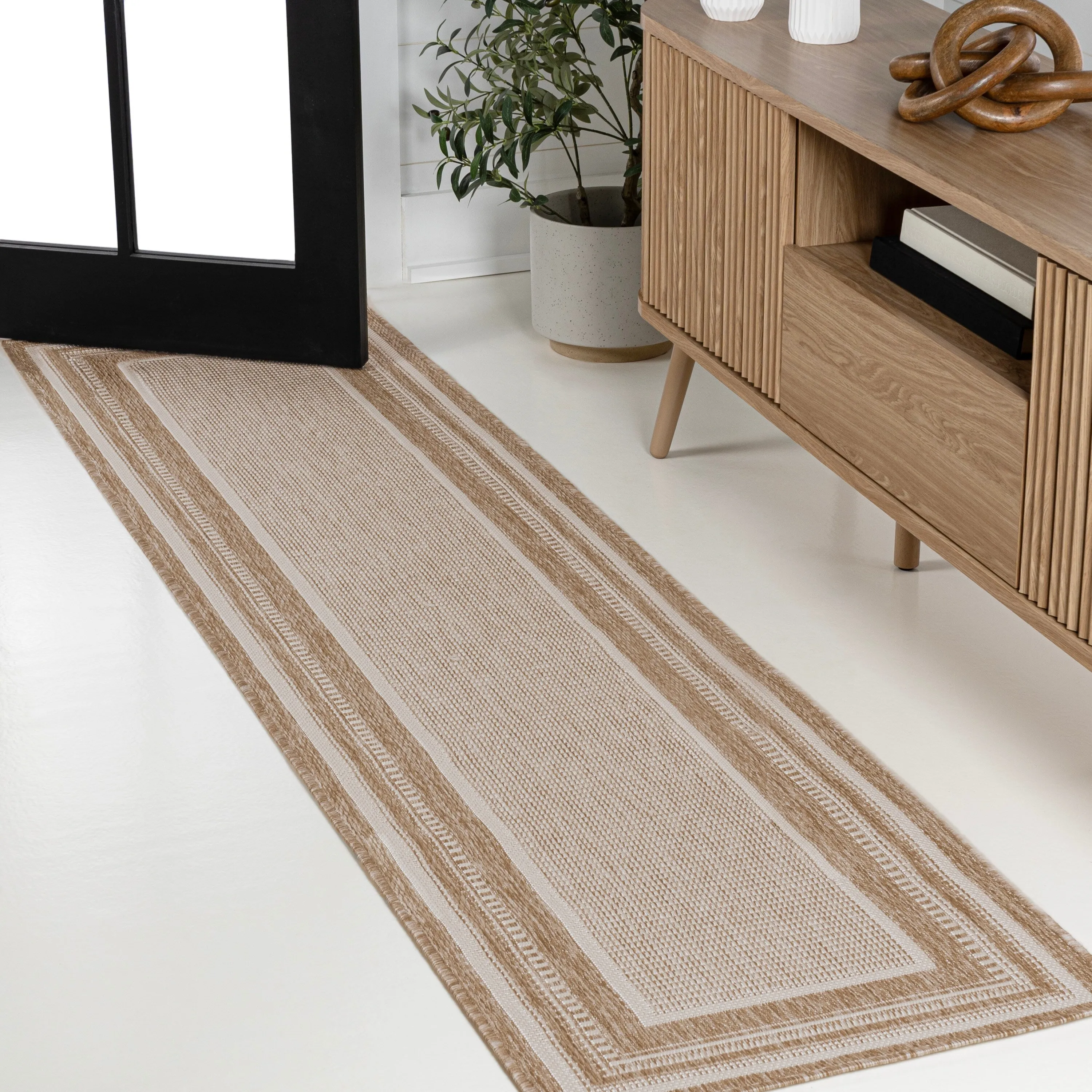 JONATHAN Y Dover Classic Casual Border Stripe Beige/Cream Indoor/Outdoor Area Rug