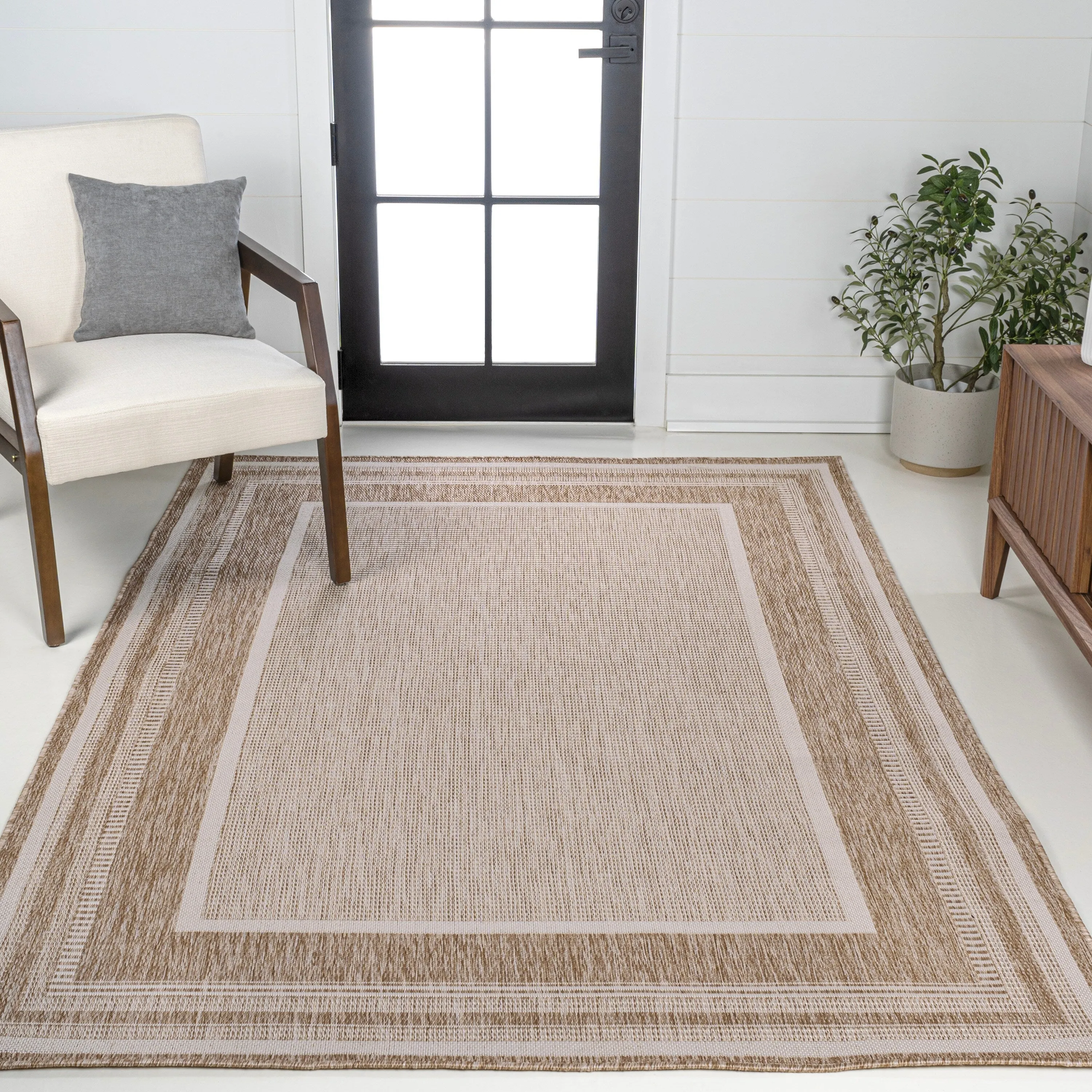 JONATHAN Y Dover Classic Casual Border Stripe Beige/Cream Indoor/Outdoor Area Rug