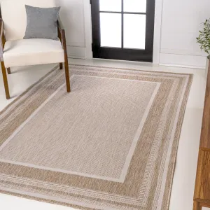 JONATHAN Y Dover Classic Casual Border Stripe Beige/Cream Indoor/Outdoor Area Rug