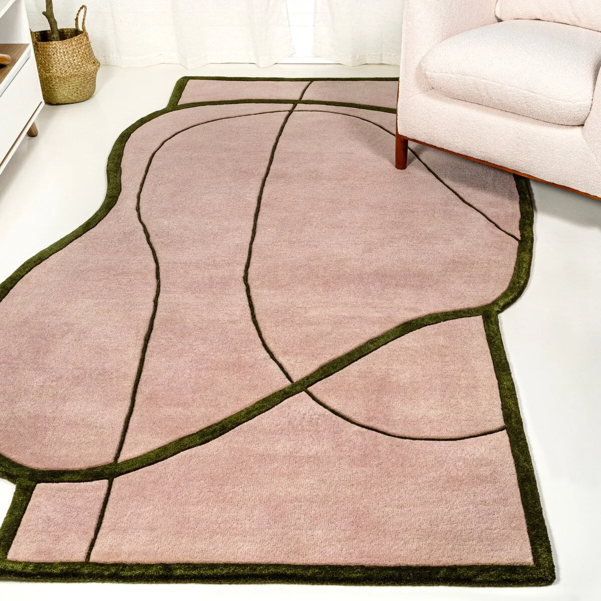 JONATHAN Y Retro Coastal Geometric Border Handwoven Wool Area Rug