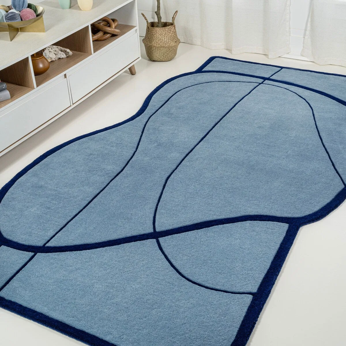 JONATHAN Y Retro Coastal Geometric Border Handwoven Wool Area Rug