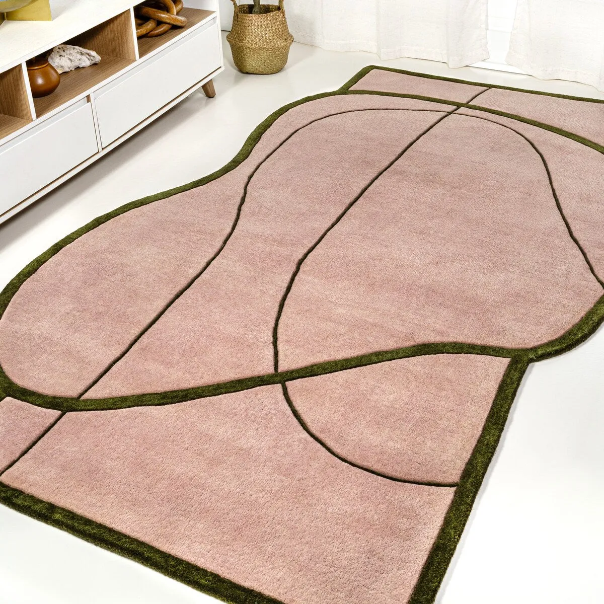 JONATHAN Y Retro Coastal Geometric Border Handwoven Wool Area Rug