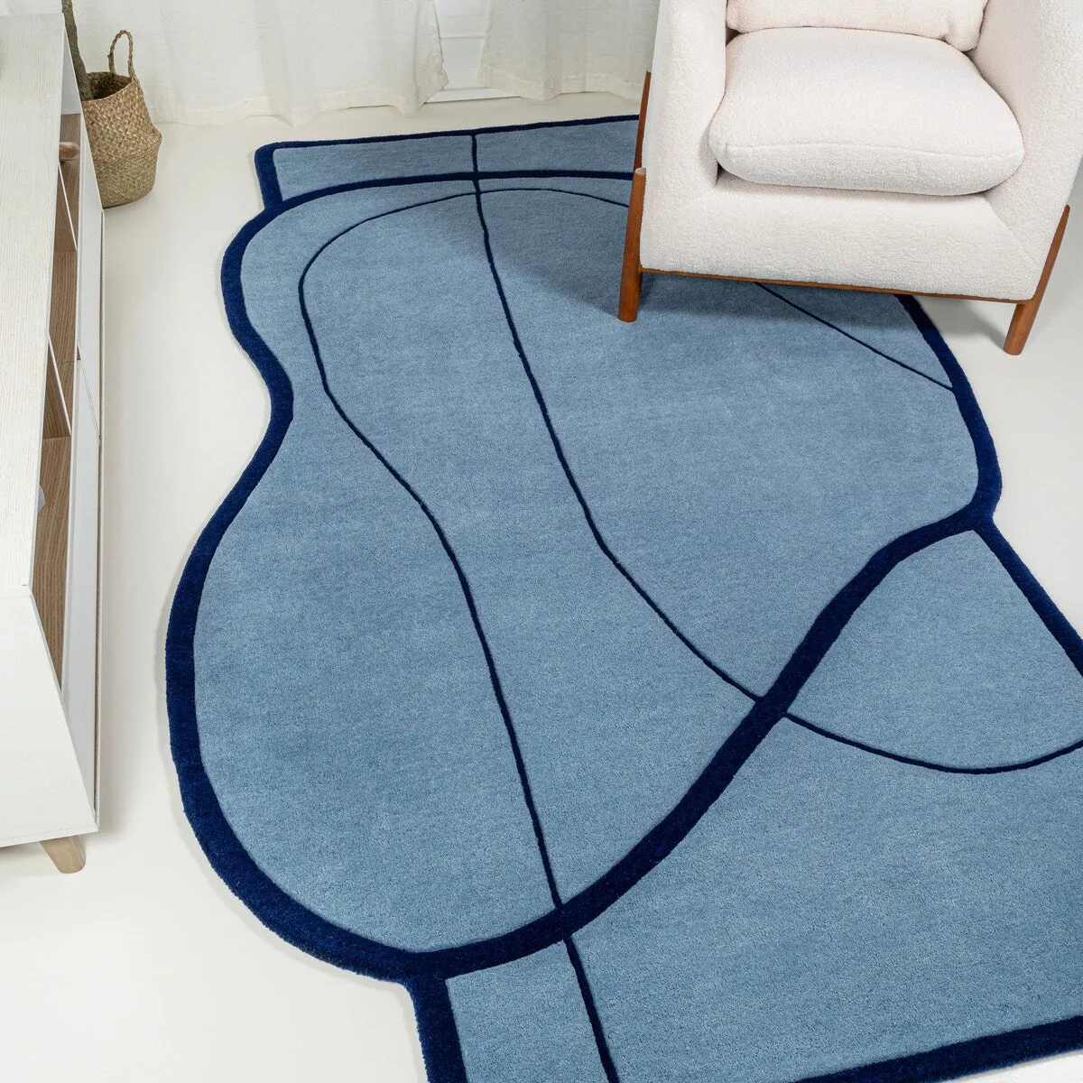 JONATHAN Y Retro Coastal Geometric Border Handwoven Wool Area Rug