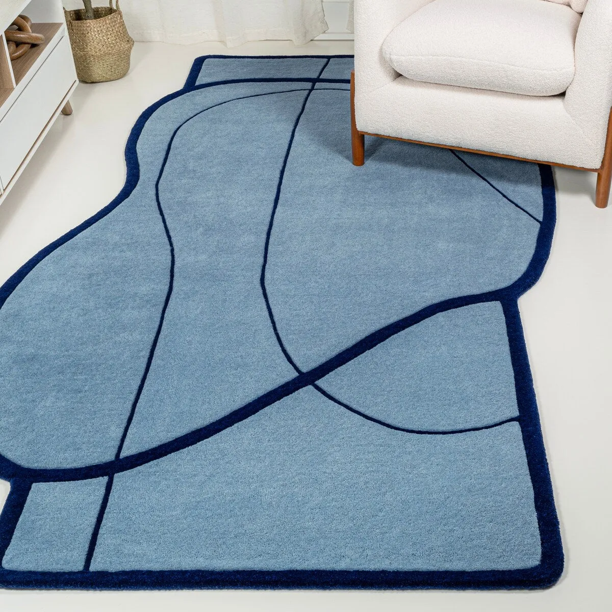 JONATHAN Y Retro Coastal Geometric Border Handwoven Wool Area Rug