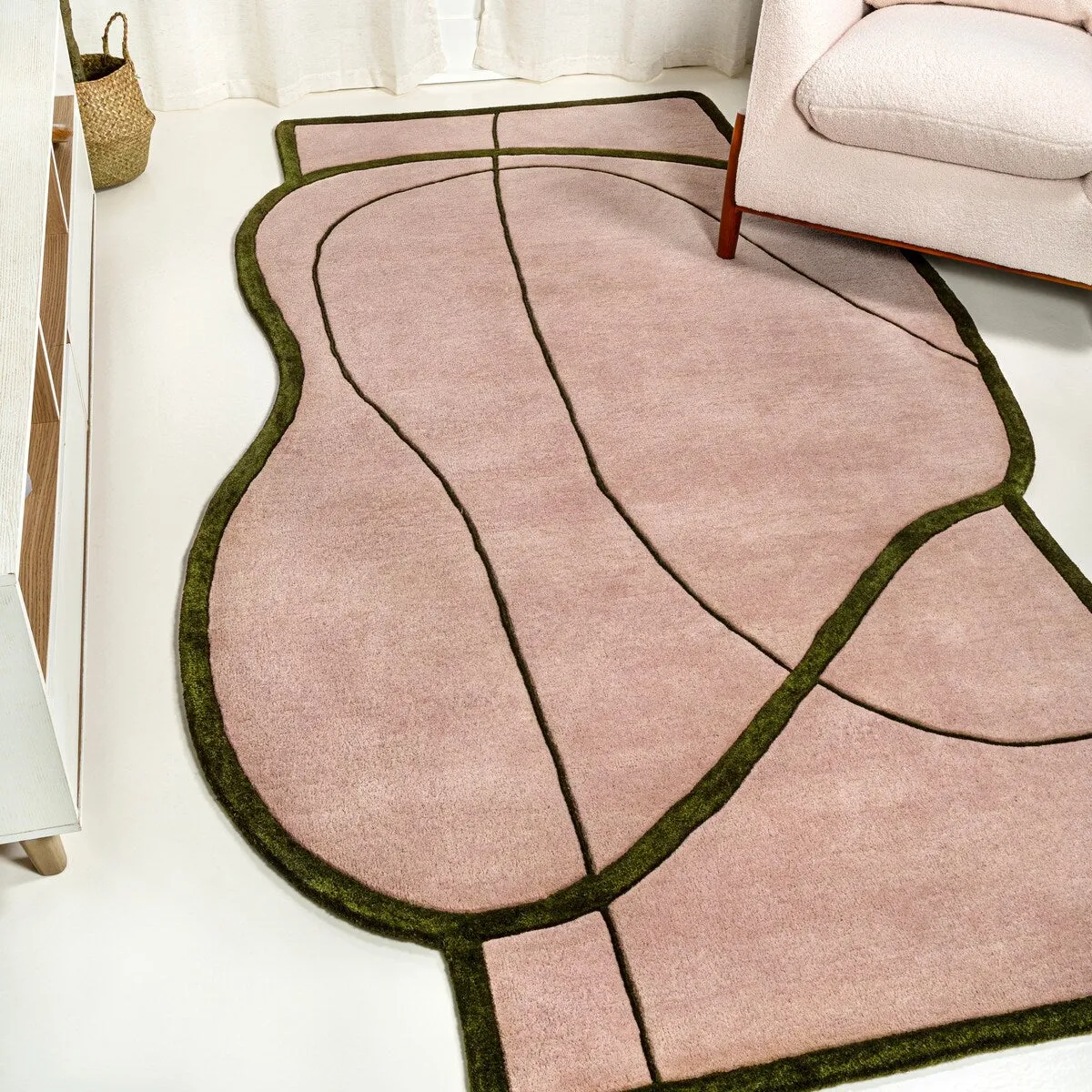 JONATHAN Y Retro Coastal Geometric Border Handwoven Wool Area Rug