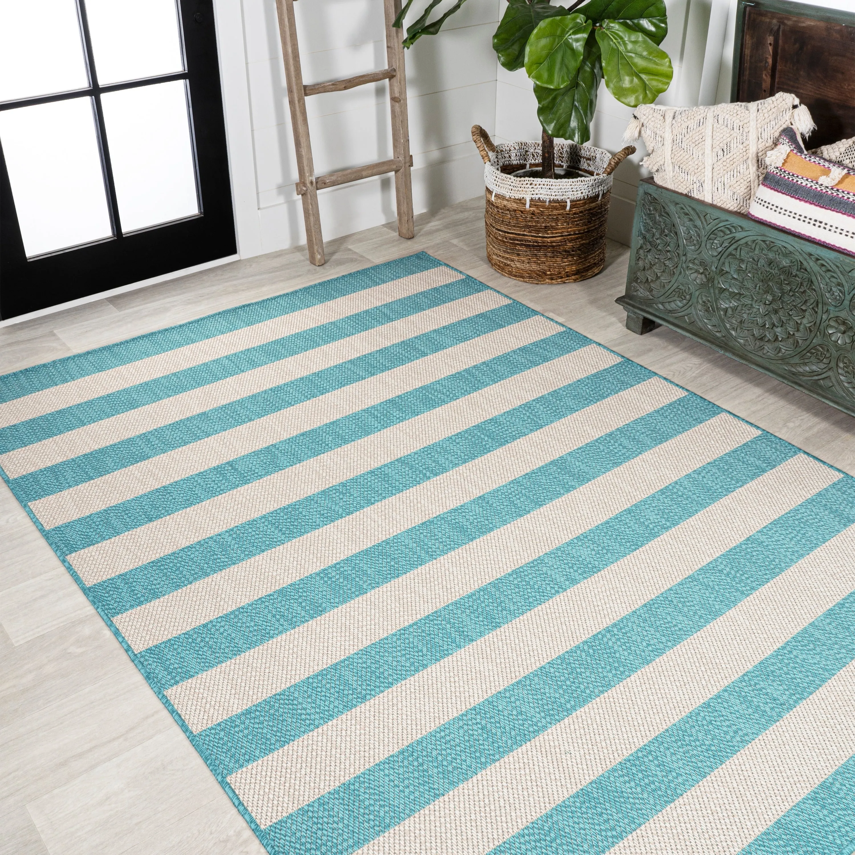 JONATHAN Y Vinales Two-Tone Wide Stripe Indoor/Outdoor Area Rug