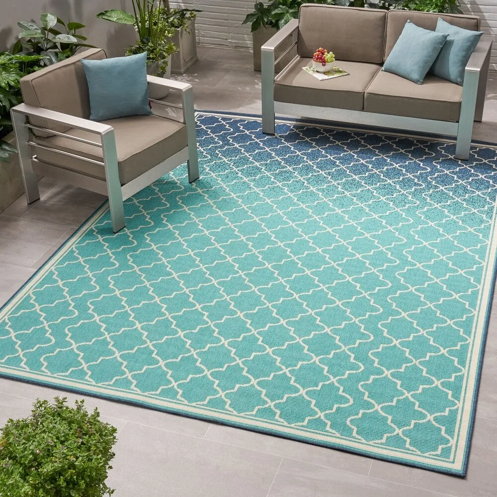 Laguna Outdoor Ombre Area Rug. Blue and Ivory by Christopher Knight Home
