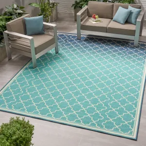 Laguna Outdoor Ombre Area Rug. Blue and Ivory by Christopher Knight Home