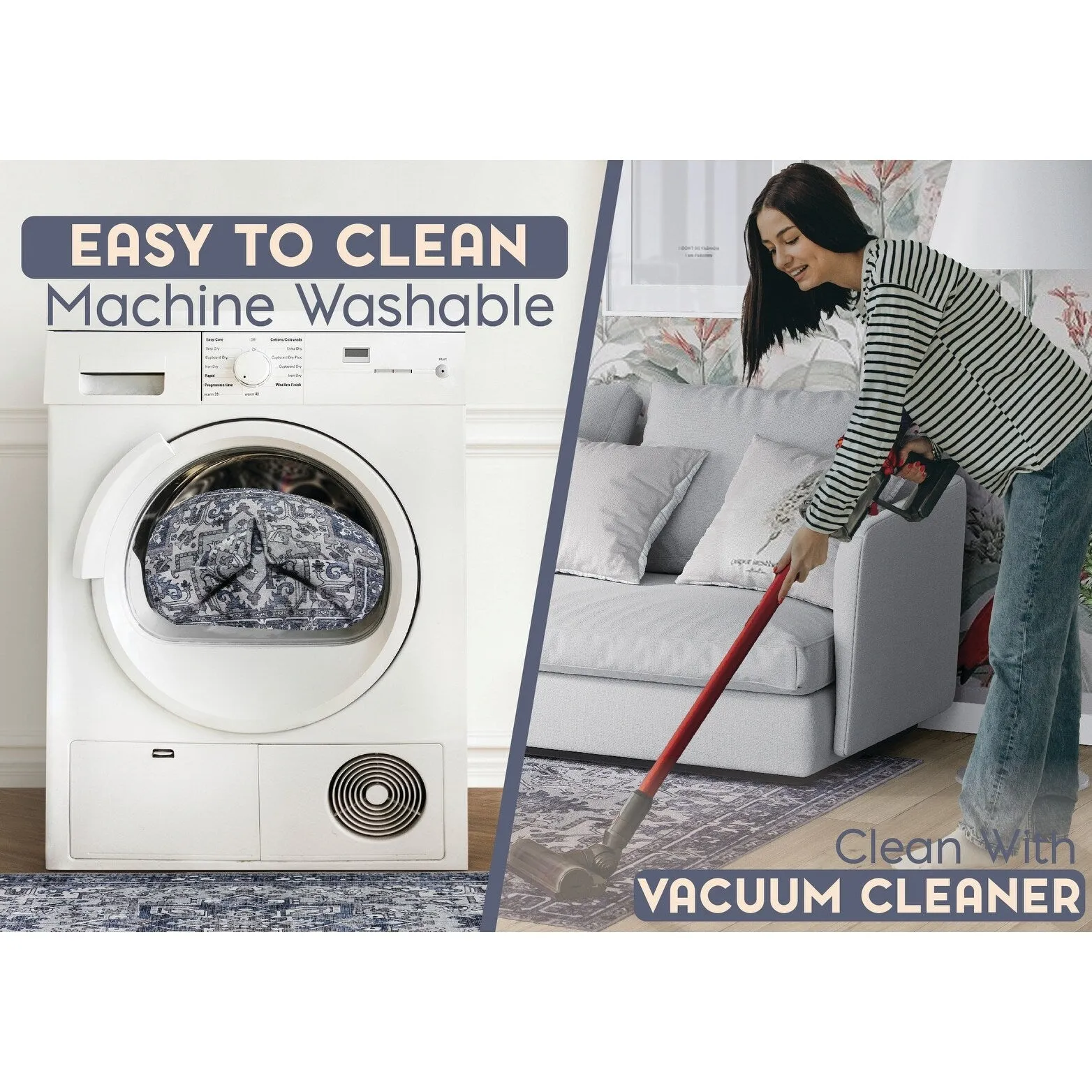 L'Baiet Jasmine Grey Distressed Machine Washable Rug