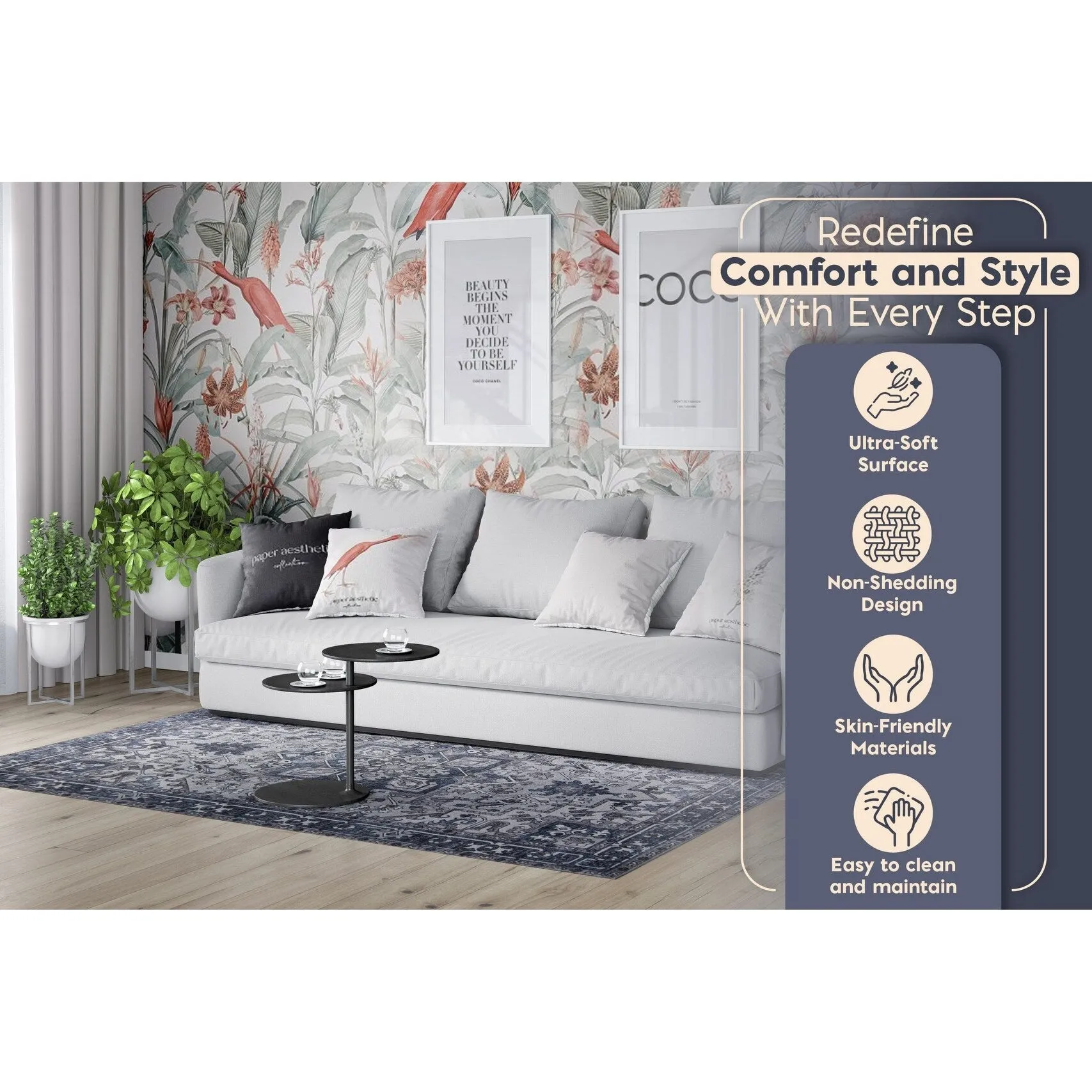 L'Baiet Jasmine Grey Distressed Machine Washable Rug