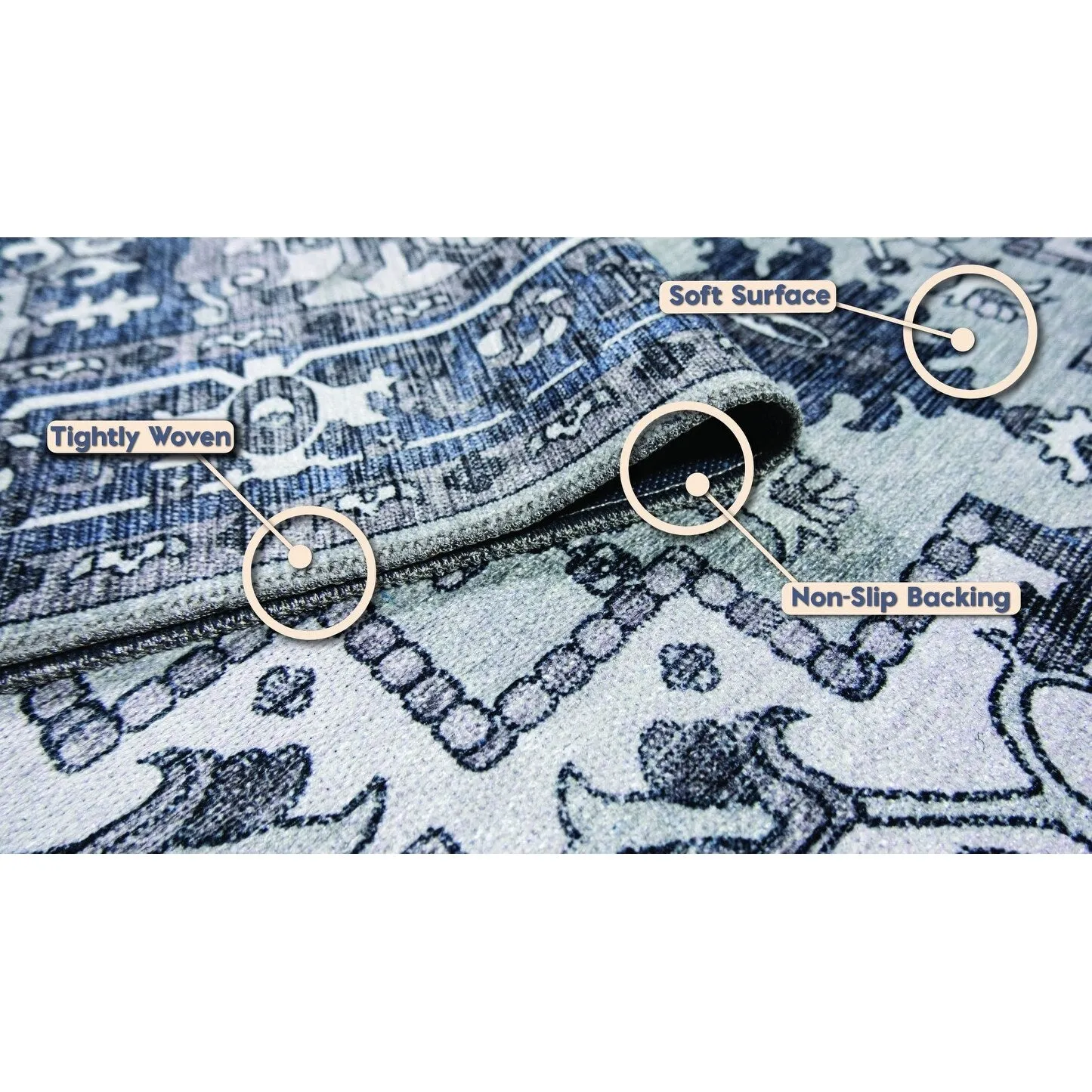 L'Baiet Jasmine Grey Distressed Machine Washable Rug