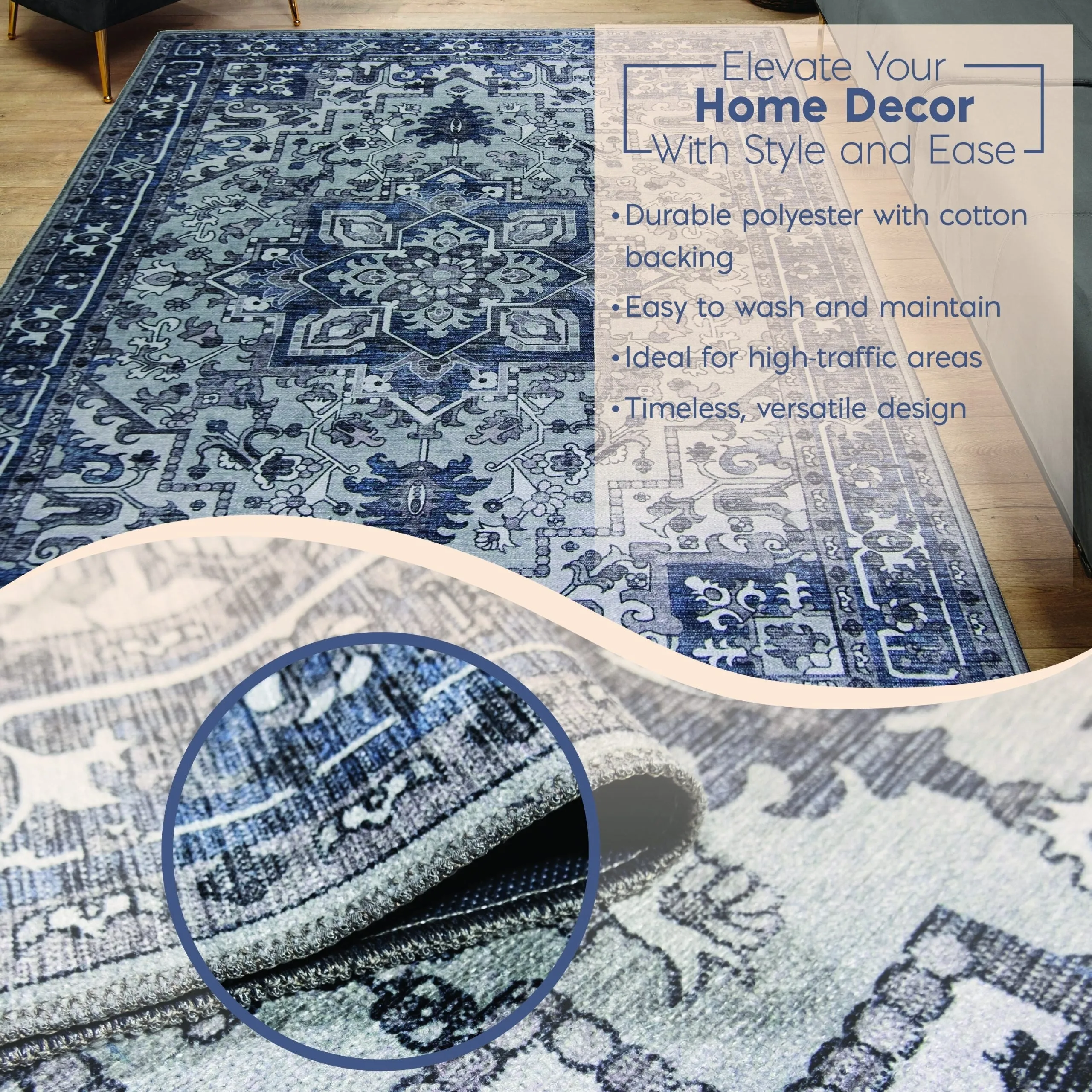 L'Baiet Jasmine Grey Distressed Machine Washable Rug