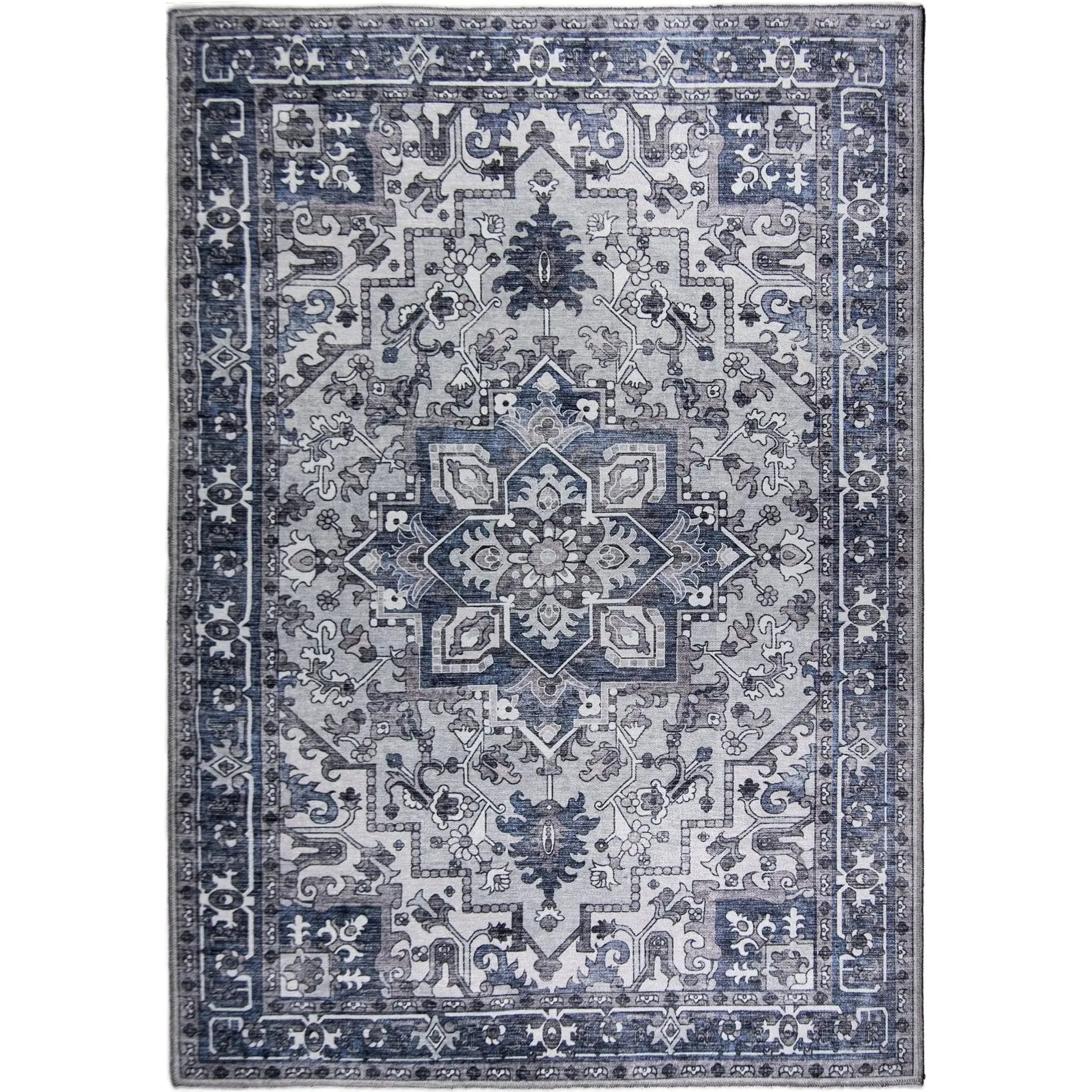 L'Baiet Jasmine Grey Distressed Machine Washable Rug