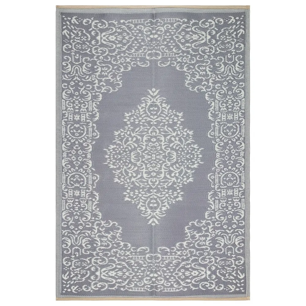 Lightweight Indoor Outdoor Reversible Area Rug - 5.9 x 8.9 Feet - Medallion Oriental- Grey - N/A