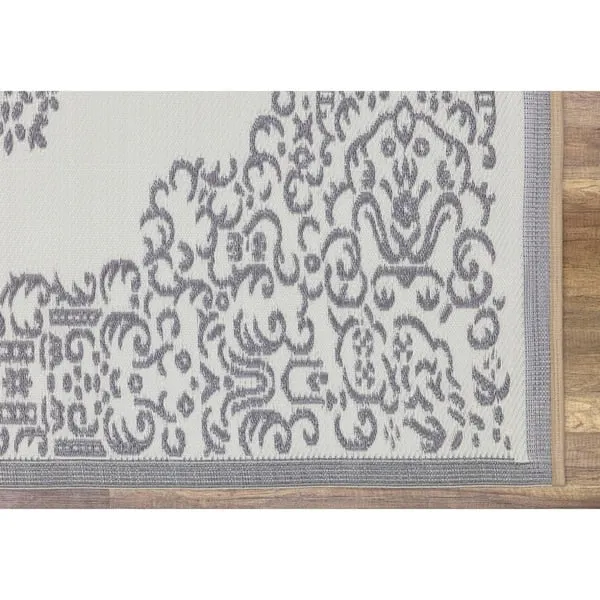 Lightweight Indoor Outdoor Reversible Area Rug - 5.9 x 8.9 Feet - Medallion Oriental- Grey - N/A
