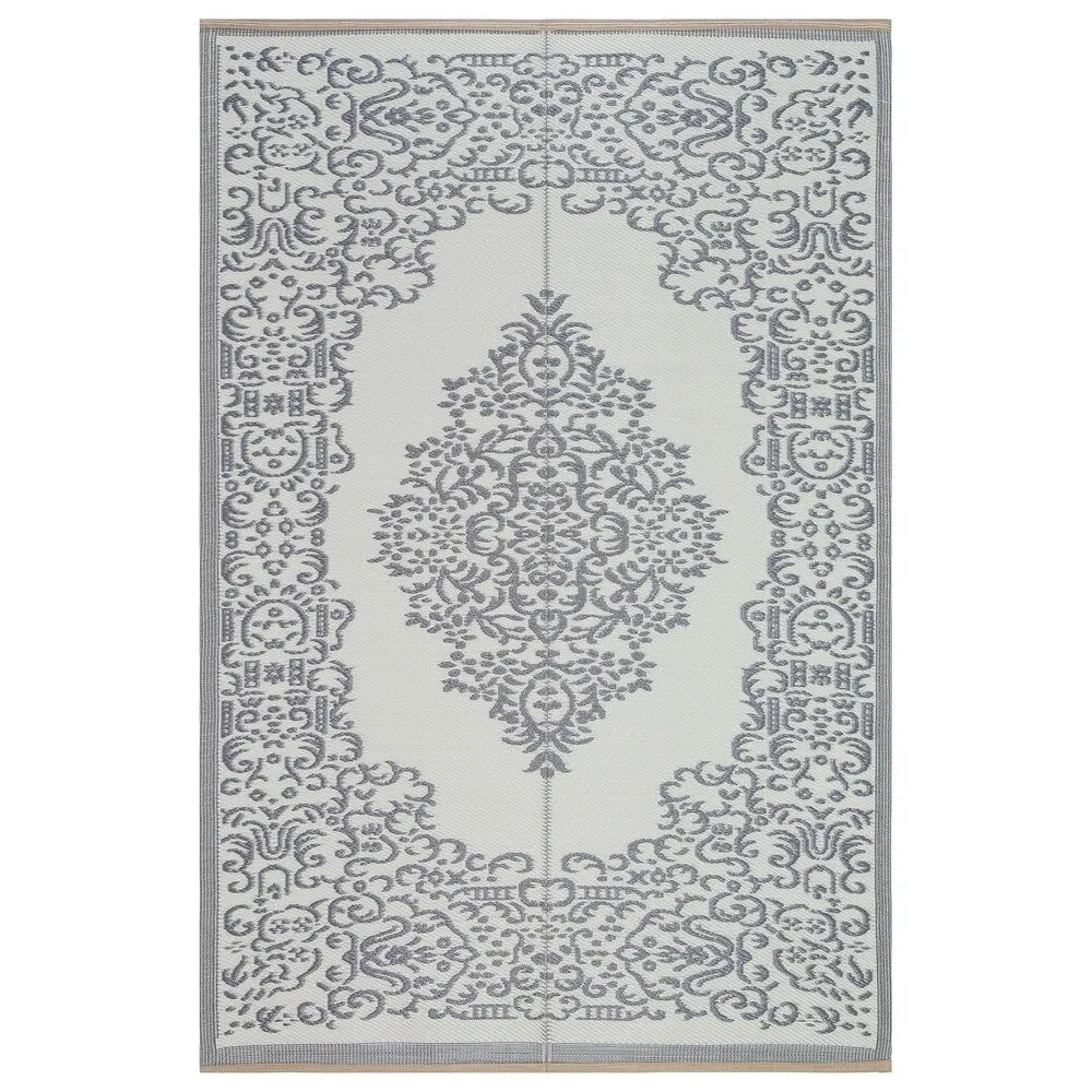 Lightweight Indoor Outdoor Reversible Area Rug - 5.9 x 8.9 Feet - Medallion Oriental- Grey - N/A
