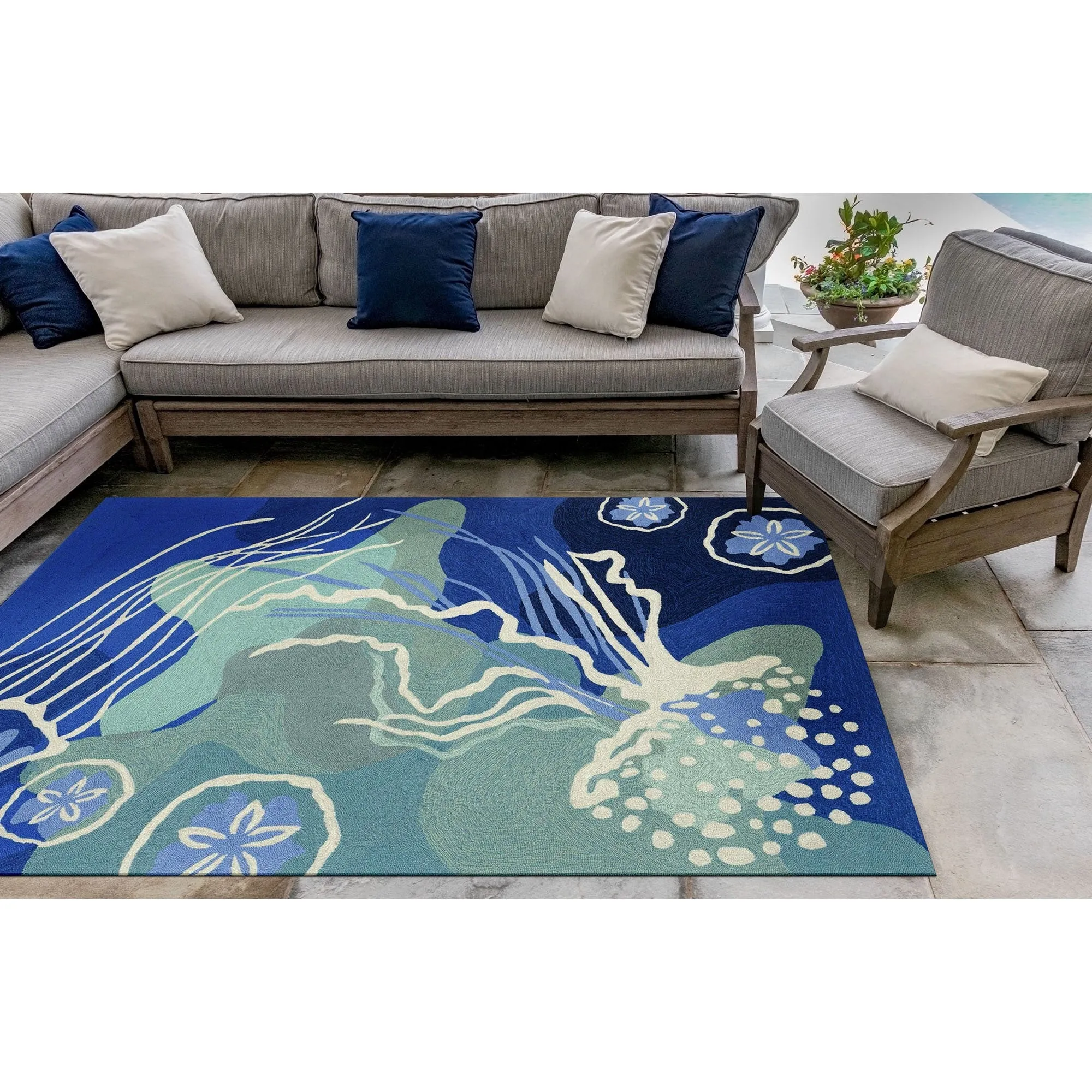 Liora Manne Capri Jelly Fish Indoor/Outdoor Rug Ocean