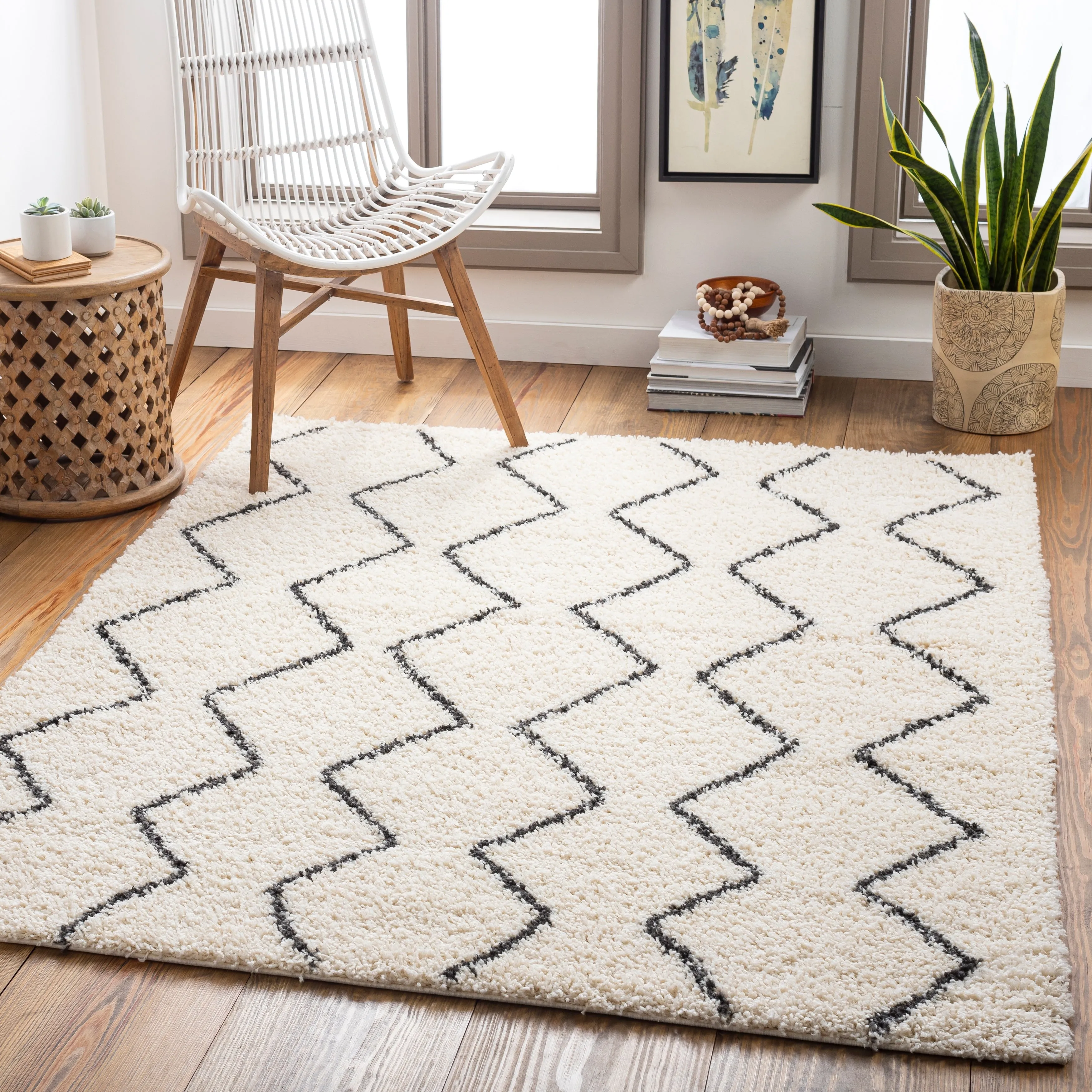 Livabliss Kasey Plush Boho Stripe Area Rug