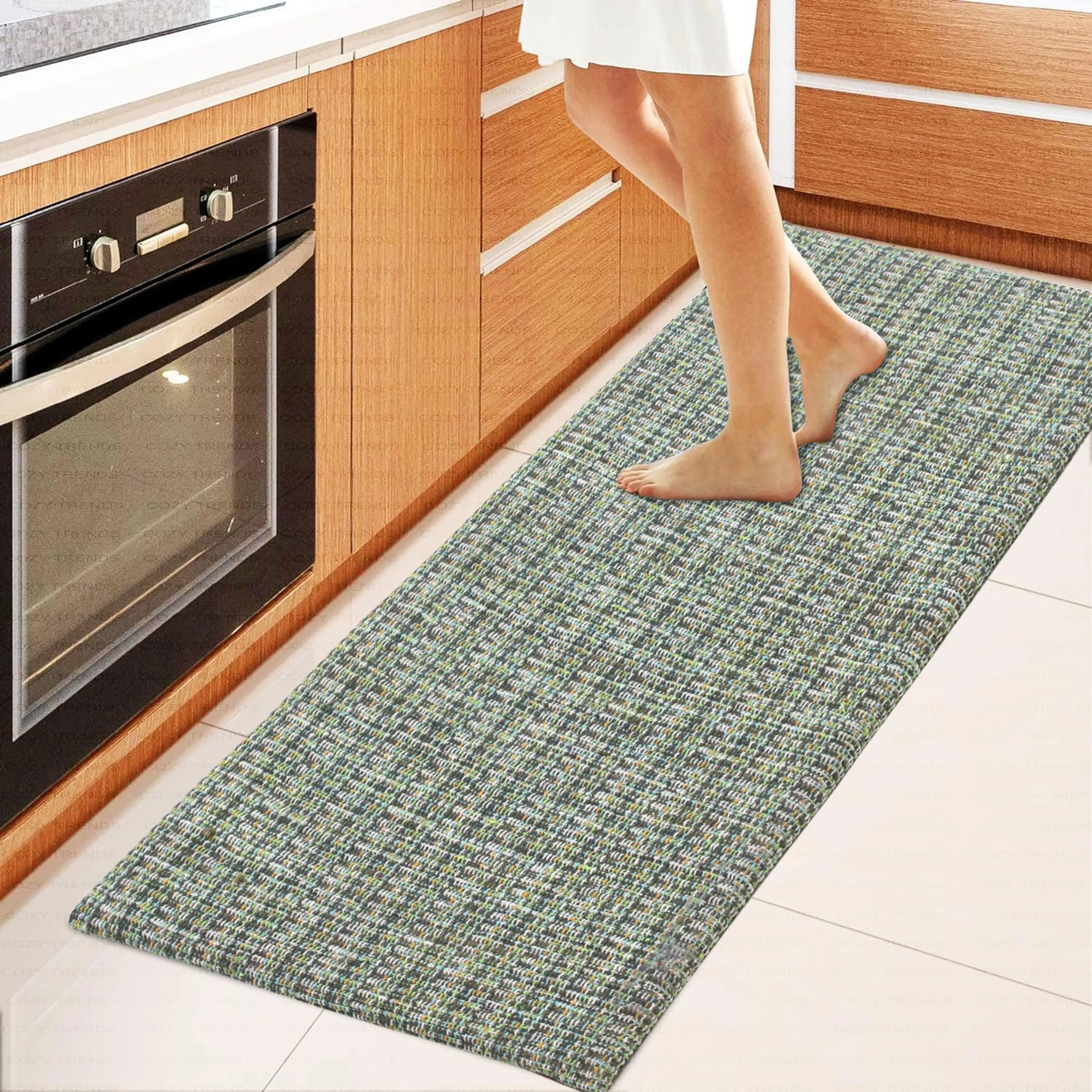 Luxurious Woven Cotton Kitchen Runner Mat Rug - Anti-Fatigue. Anti-Skid. Cushioned - 18''x48''