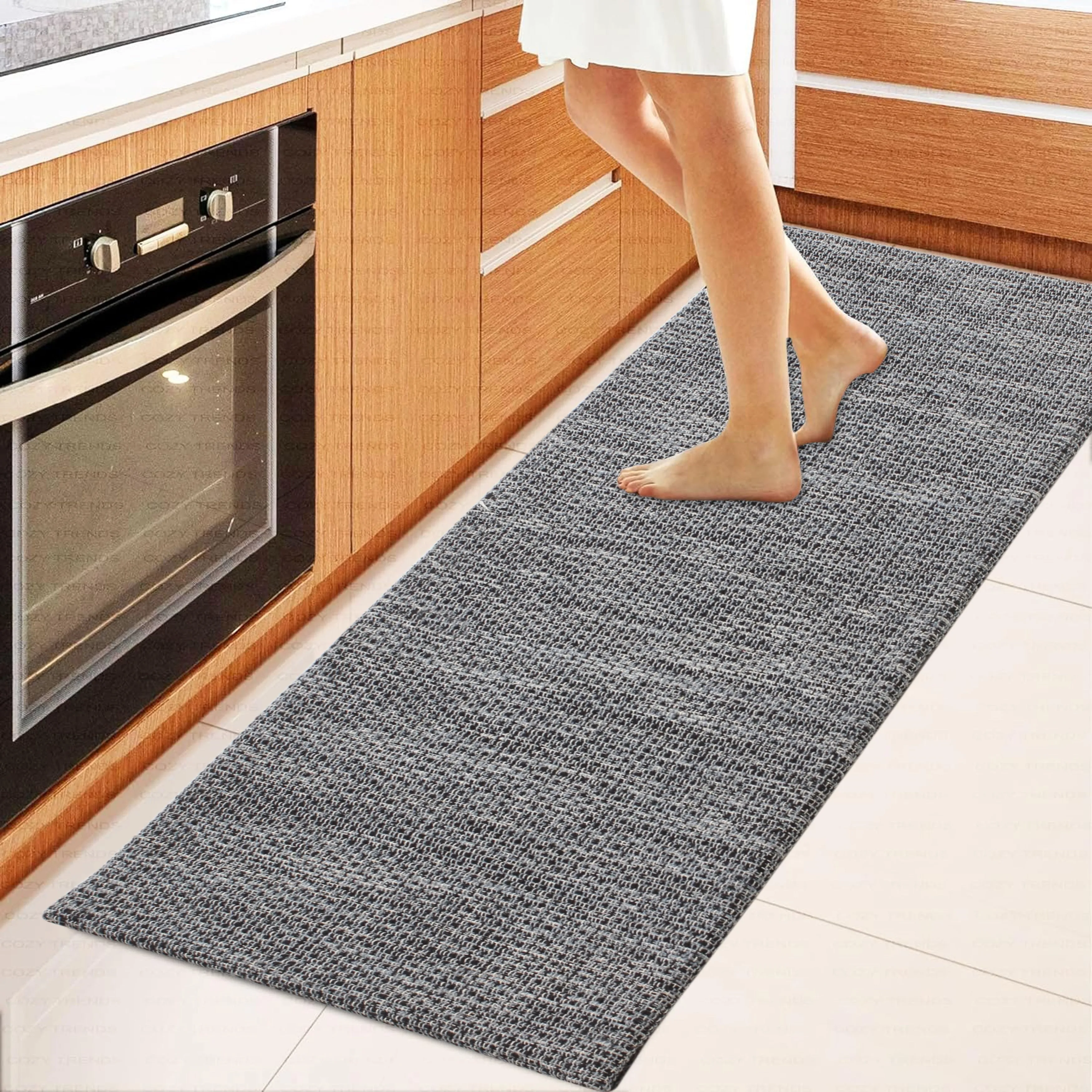 Luxurious Woven Cotton Kitchen Runner Mat Rug - Anti-Fatigue. Anti-Skid. Cushioned - 18''x48''