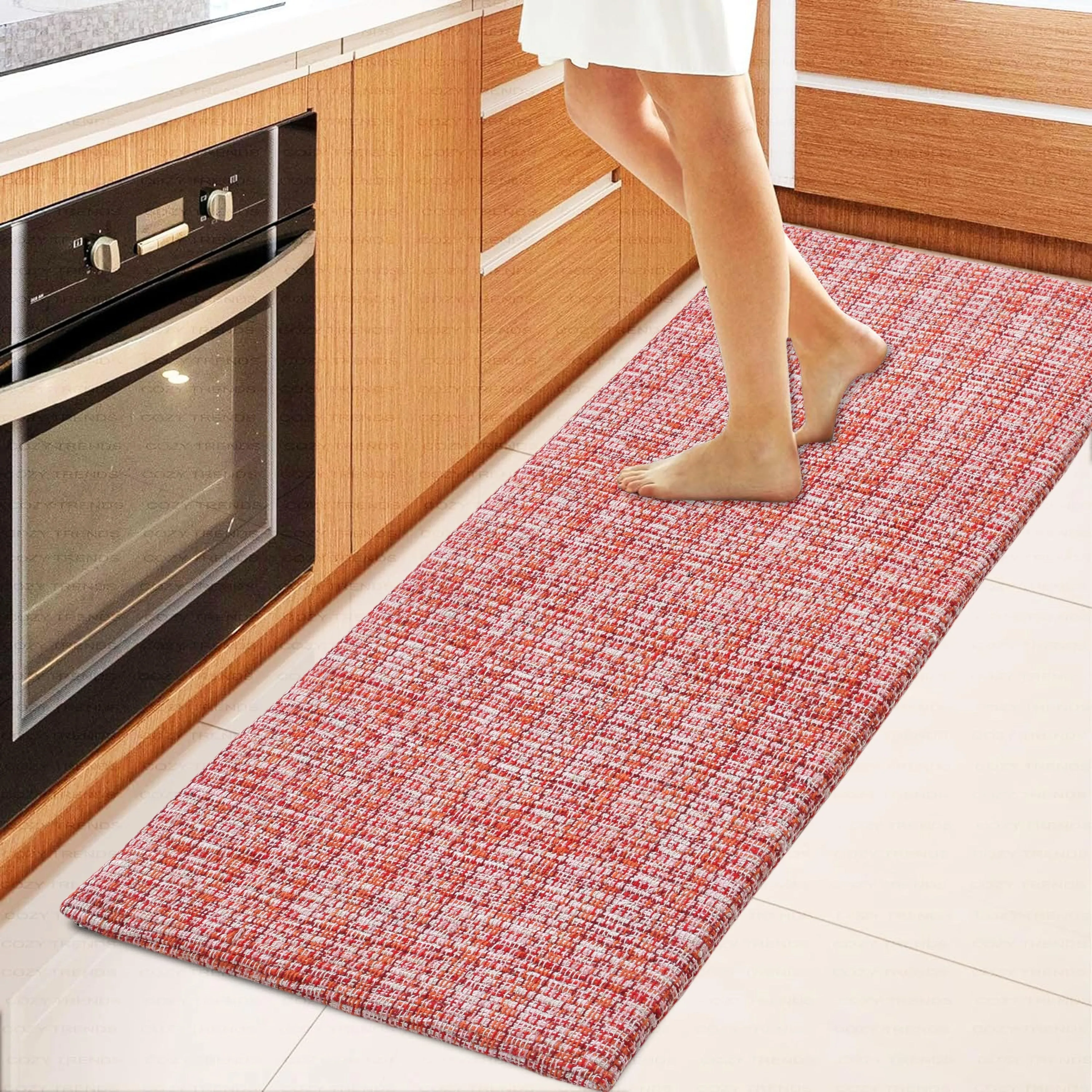 Luxurious Woven Cotton Kitchen Runner Mat Rug - Anti-Fatigue. Anti-Skid. Cushioned - 18''x48''