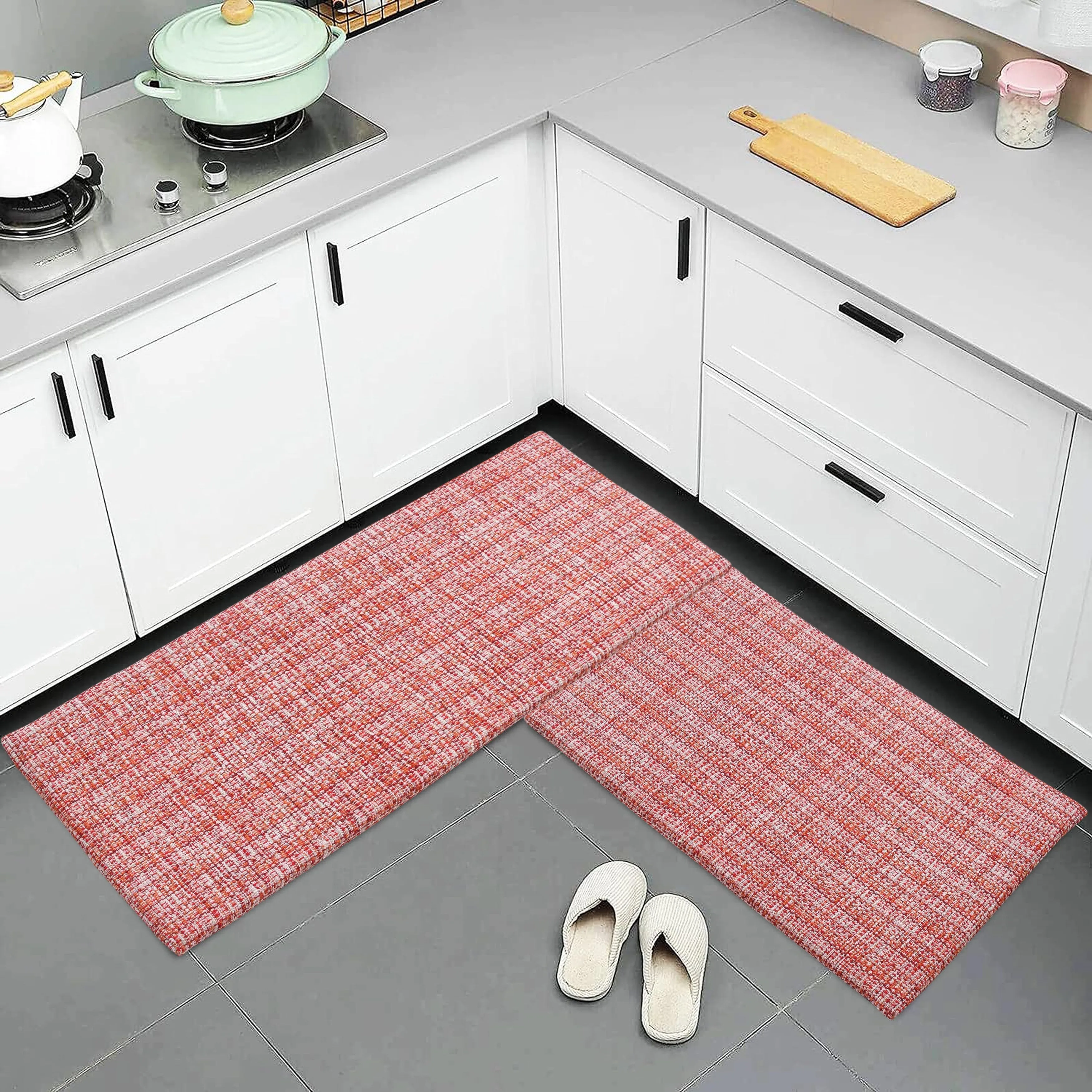 Luxurious Woven Cotton Kitchen Runner Mat Rug - Anti-Fatigue. Anti-Skid. Cushioned - 18''x48''