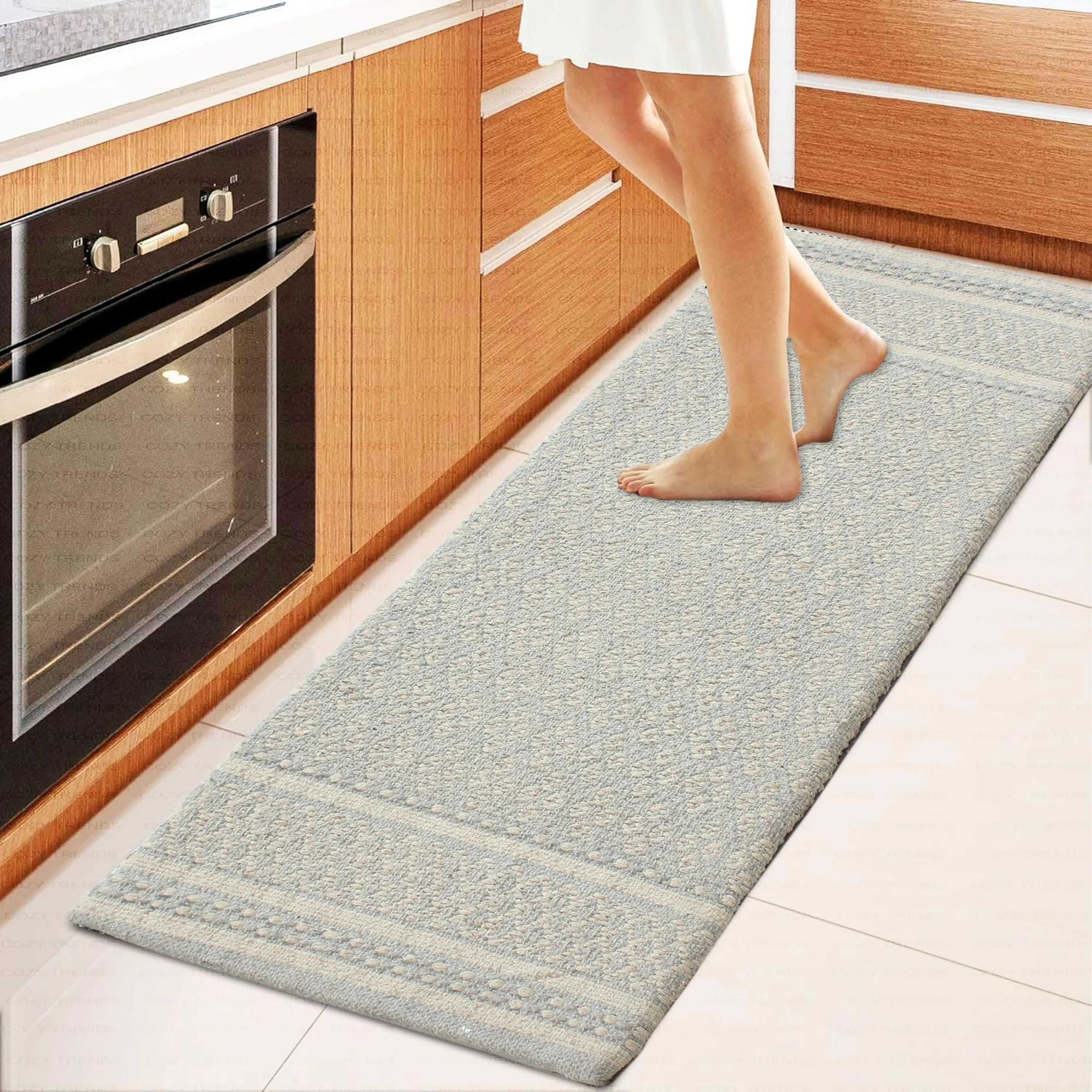 Luxurious Woven Cotton Kitchen Runner Mat Rug - Anti-Fatigue. Anti-Skid. Cushioned - 18''x48''