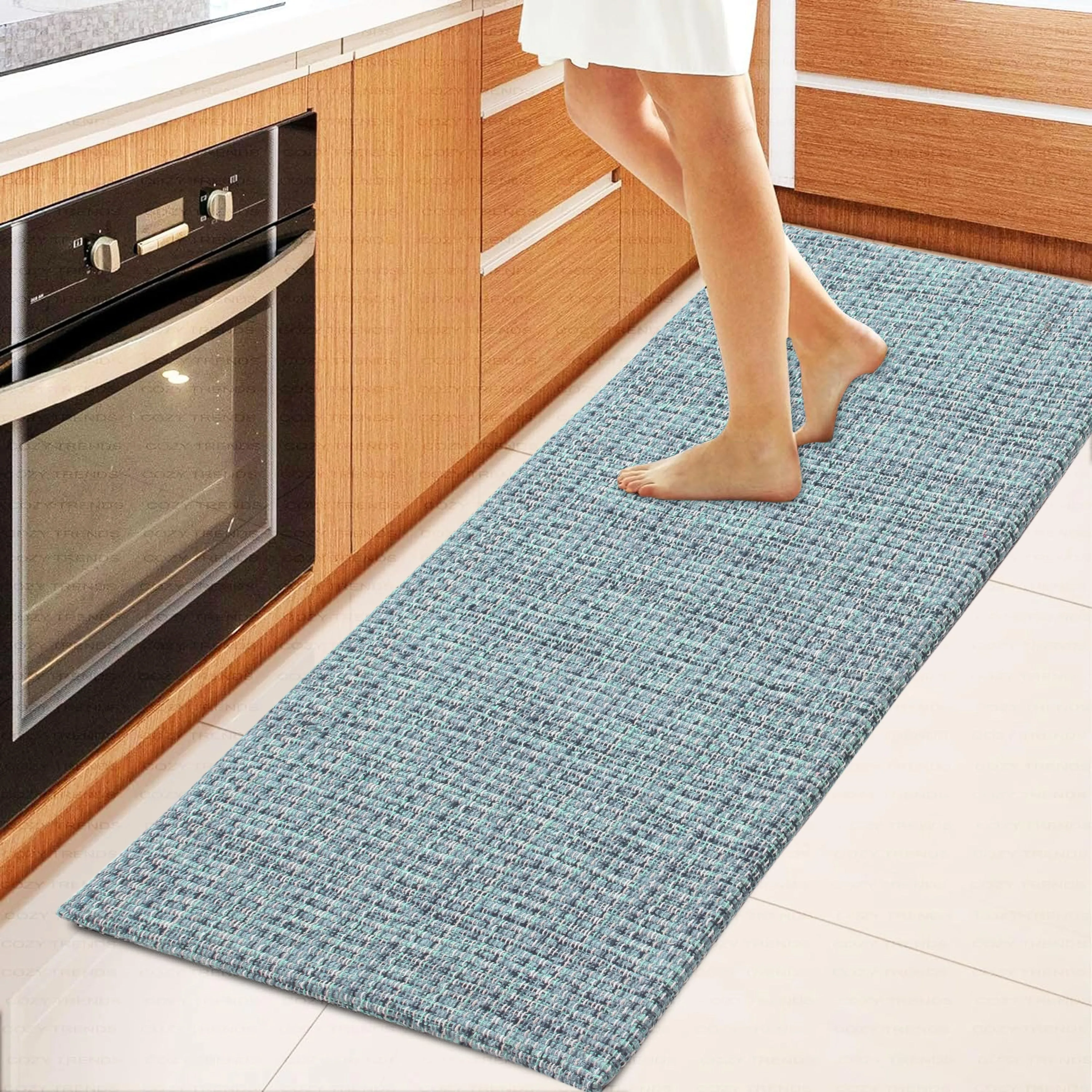 Luxurious Woven Cotton Kitchen Runner Mat Rug - Anti-Fatigue. Anti-Skid. Cushioned - 18''x48''
