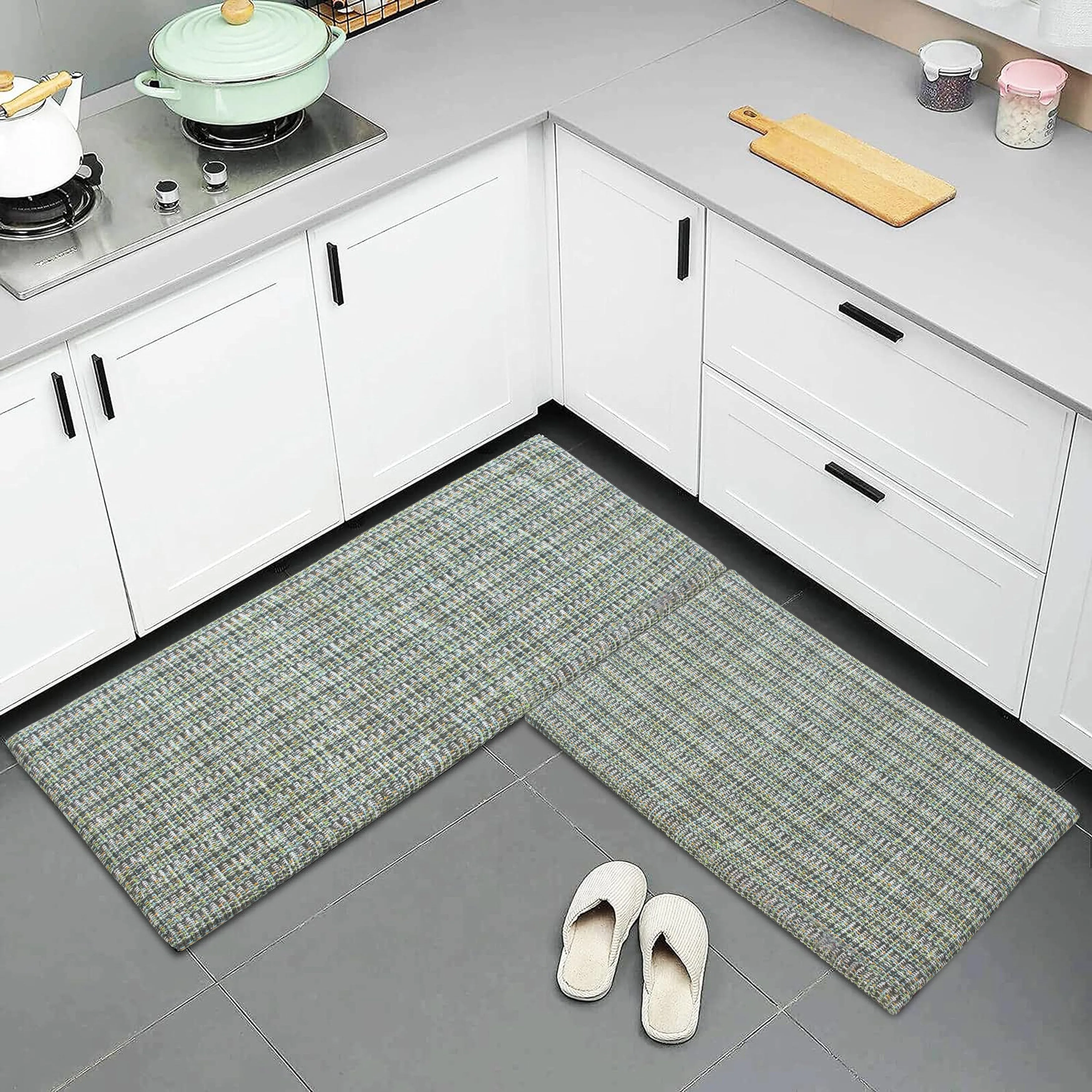 Luxurious Woven Cotton Kitchen Runner Mat Rug - Anti-Fatigue. Anti-Skid. Cushioned - 18''x48''