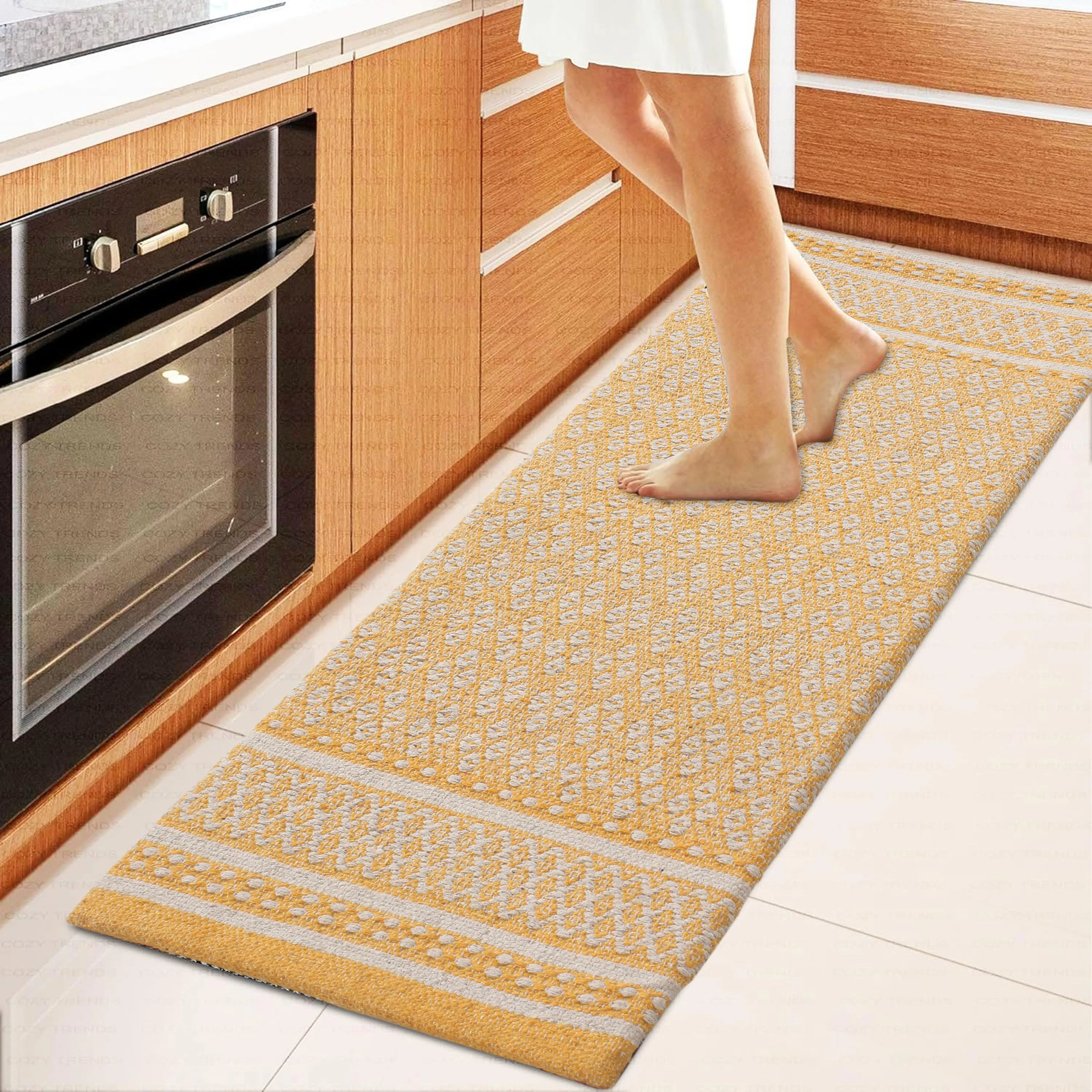 Luxurious Woven Cotton Kitchen Runner Mat Rug - Anti-Fatigue. Anti-Skid. Cushioned - 18''x48''