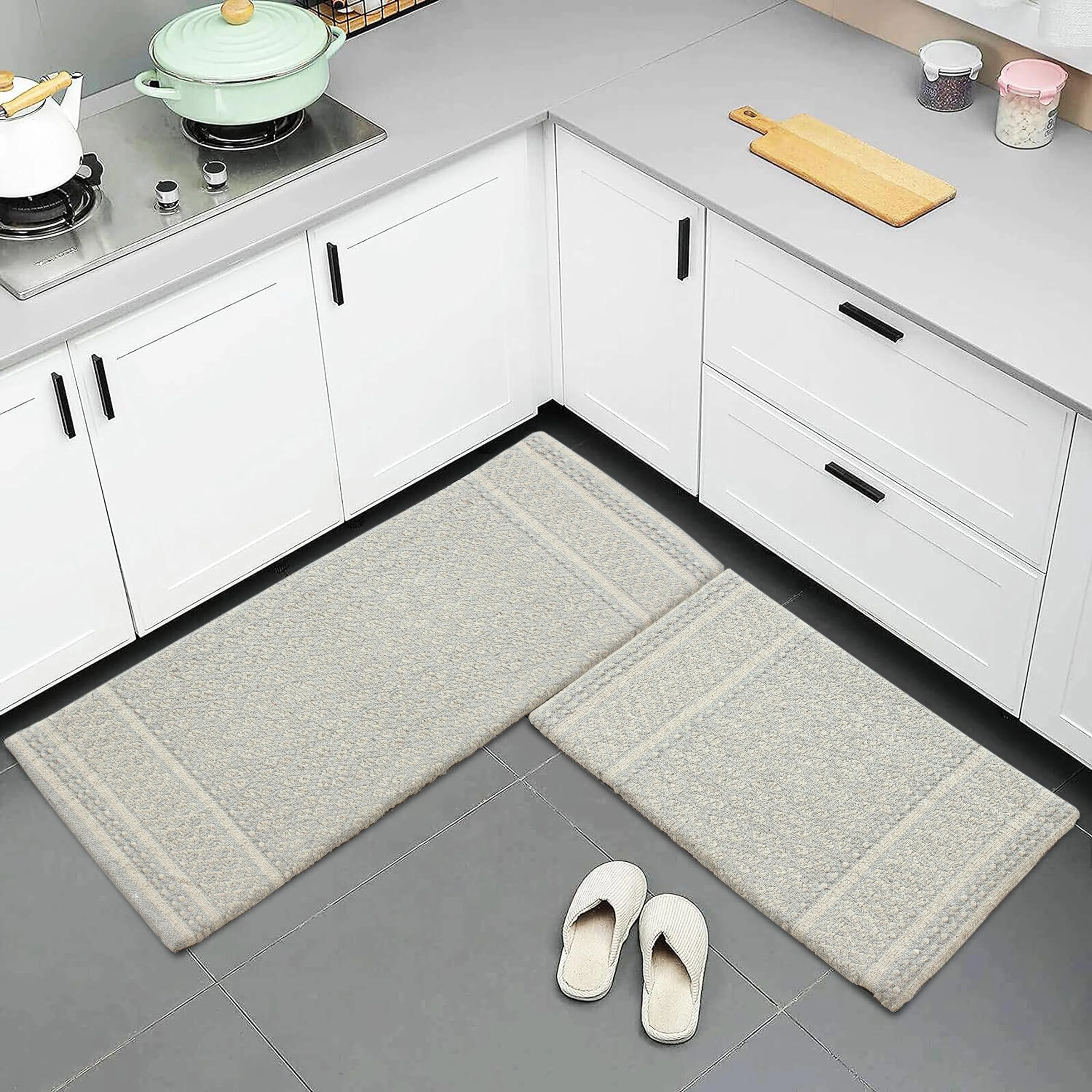 Luxurious Woven Cotton Kitchen Runner Mat Rug - Anti-Fatigue. Anti-Skid. Cushioned - 18''x48''
