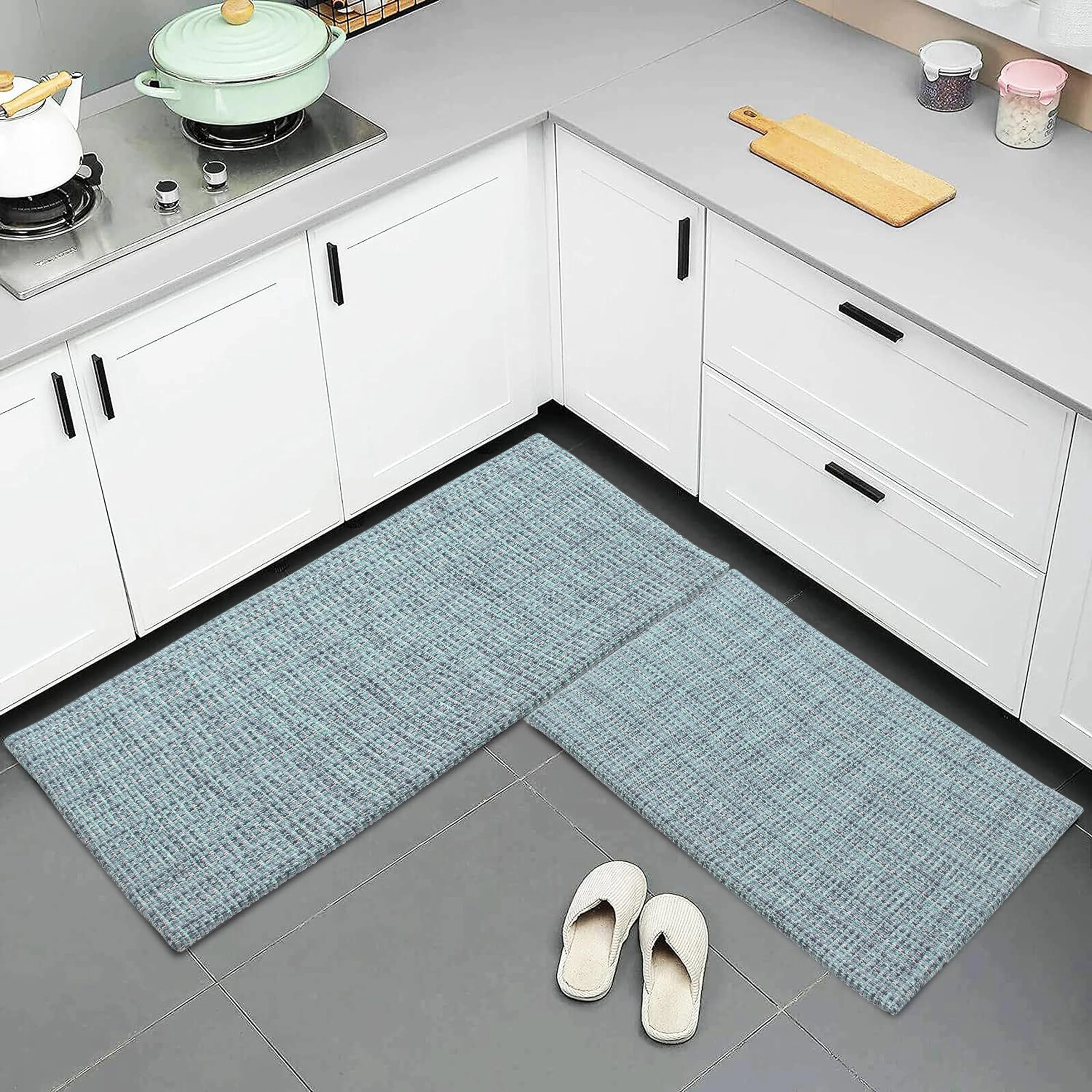 Luxurious Woven Cotton Kitchen Runner Mat Rug - Anti-Fatigue. Anti-Skid. Cushioned - 18''x48''