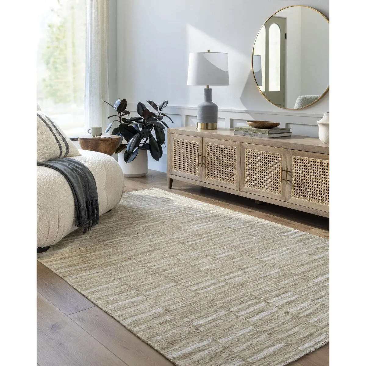 Madilyn Mid-Century Modern Stripe Fringed Area Rug