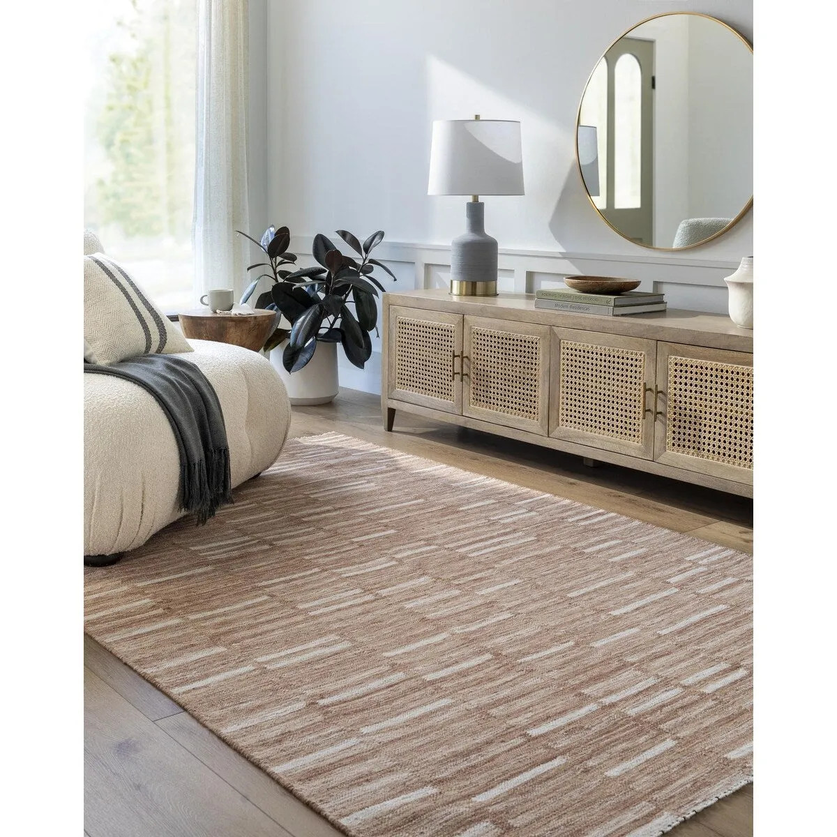 Madilyn Mid-Century Modern Stripe Fringed Area Rug