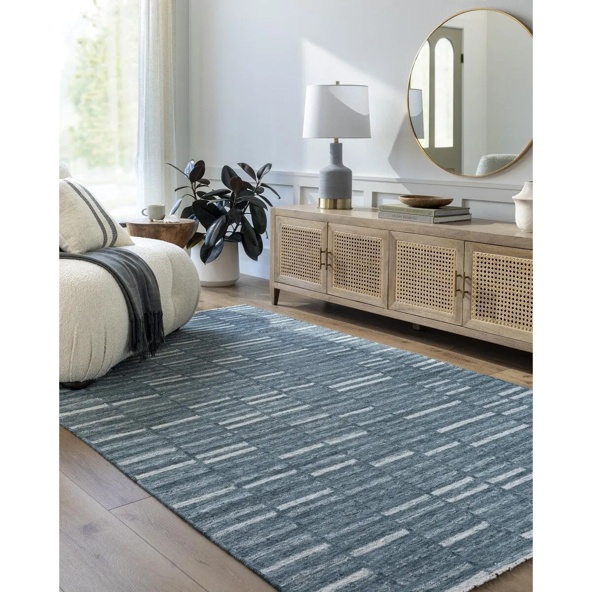 Madilyn Mid-Century Modern Stripe Fringed Area Rug