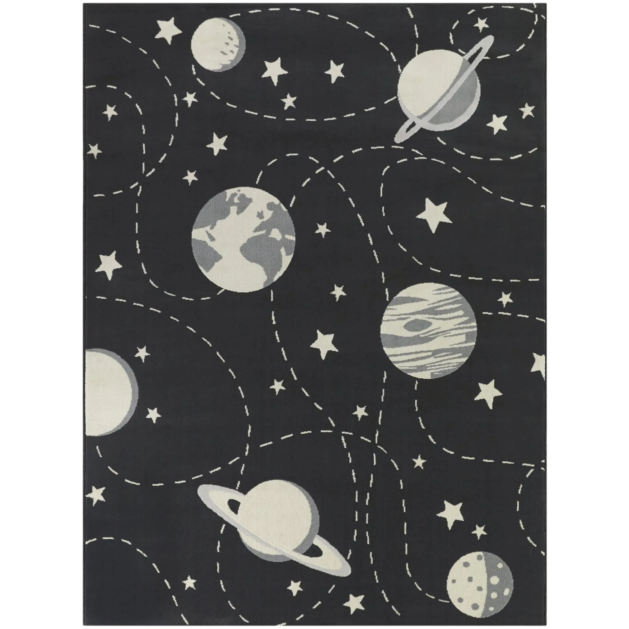 Mod-Tod Galaxy Orbit Space Pattern Multicolor Kids Area Rug