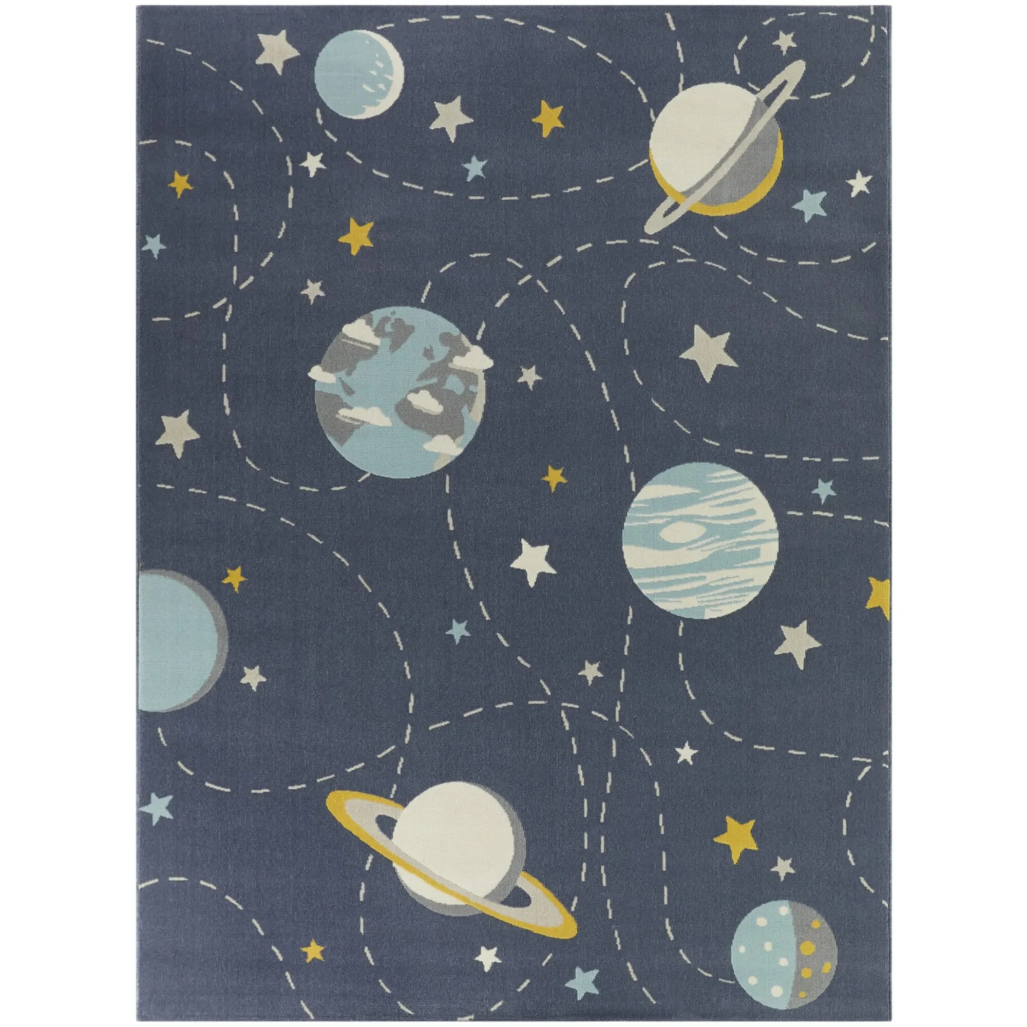 Mod-Tod Galaxy Orbit Space Pattern Multicolor Kids Area Rug