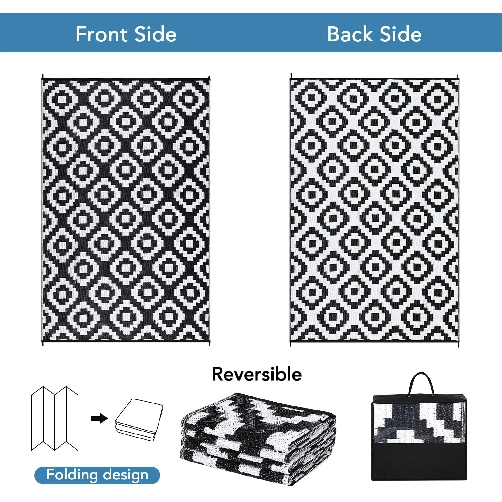 Modern Geometric Waterproof Rug Reversible Outdoor Floor Mat for Patio Porch