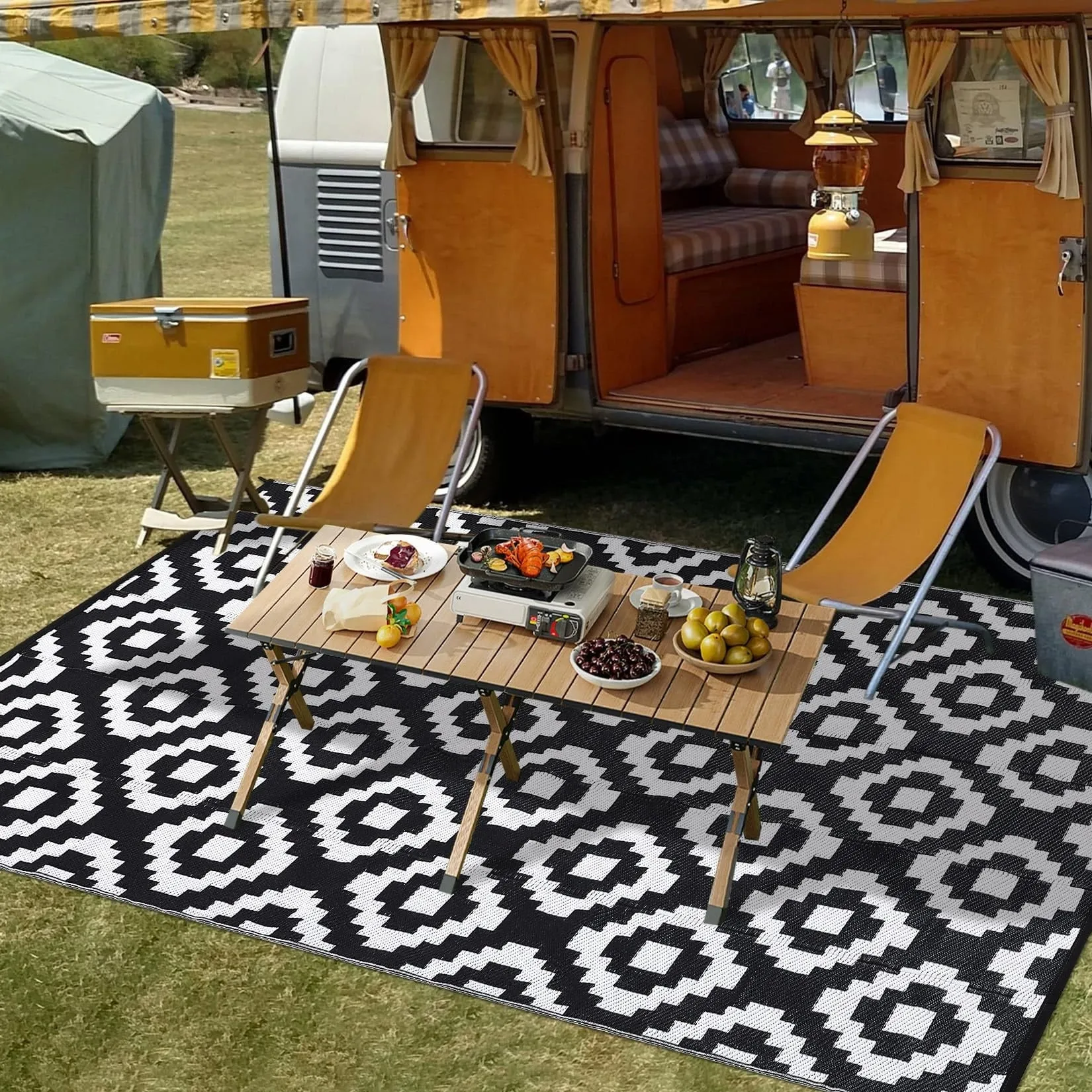 Modern Geometric Waterproof Rug Reversible Outdoor Floor Mat for Patio Porch