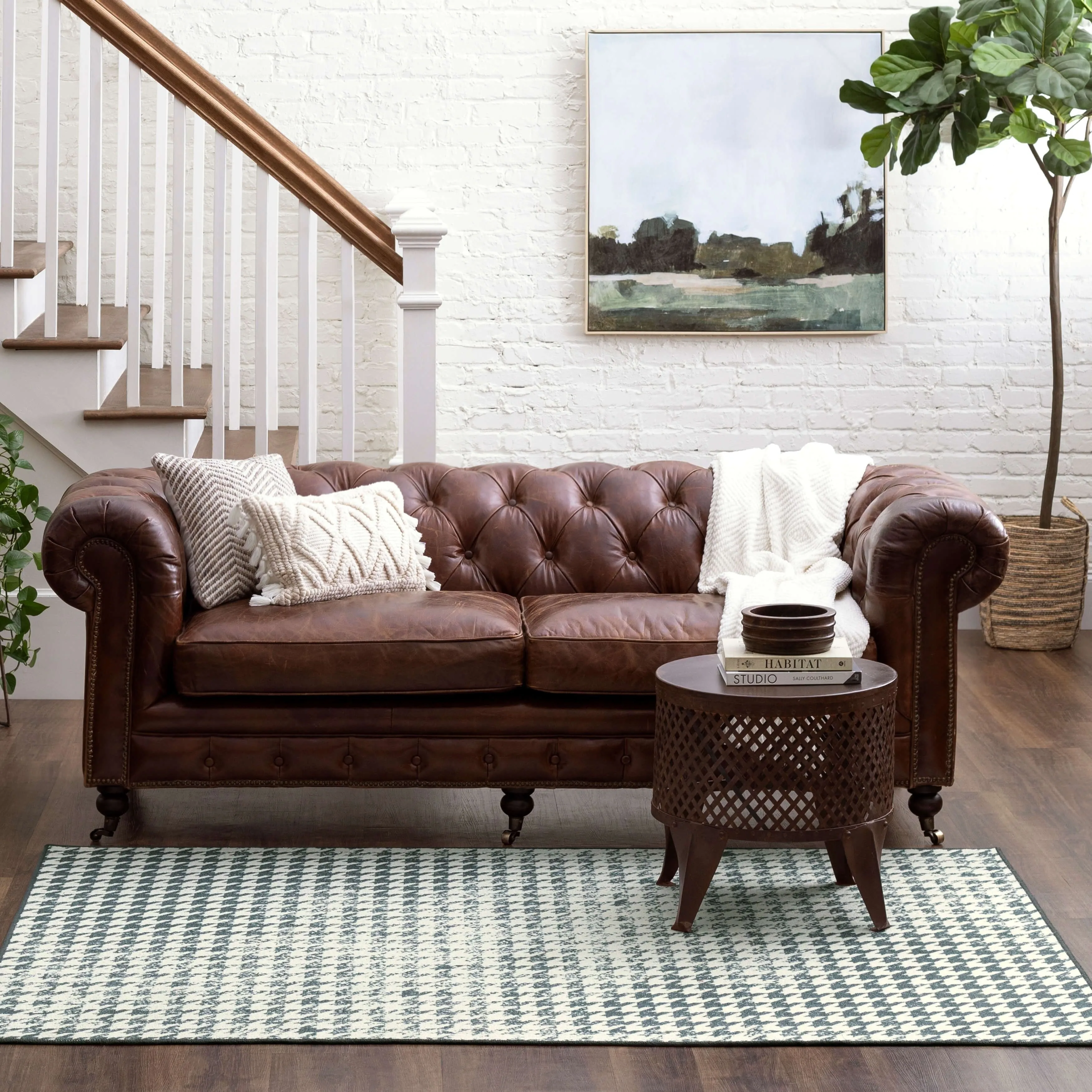 Mohawk Home Orabela Distressed Houndstooth Gray Area Rug