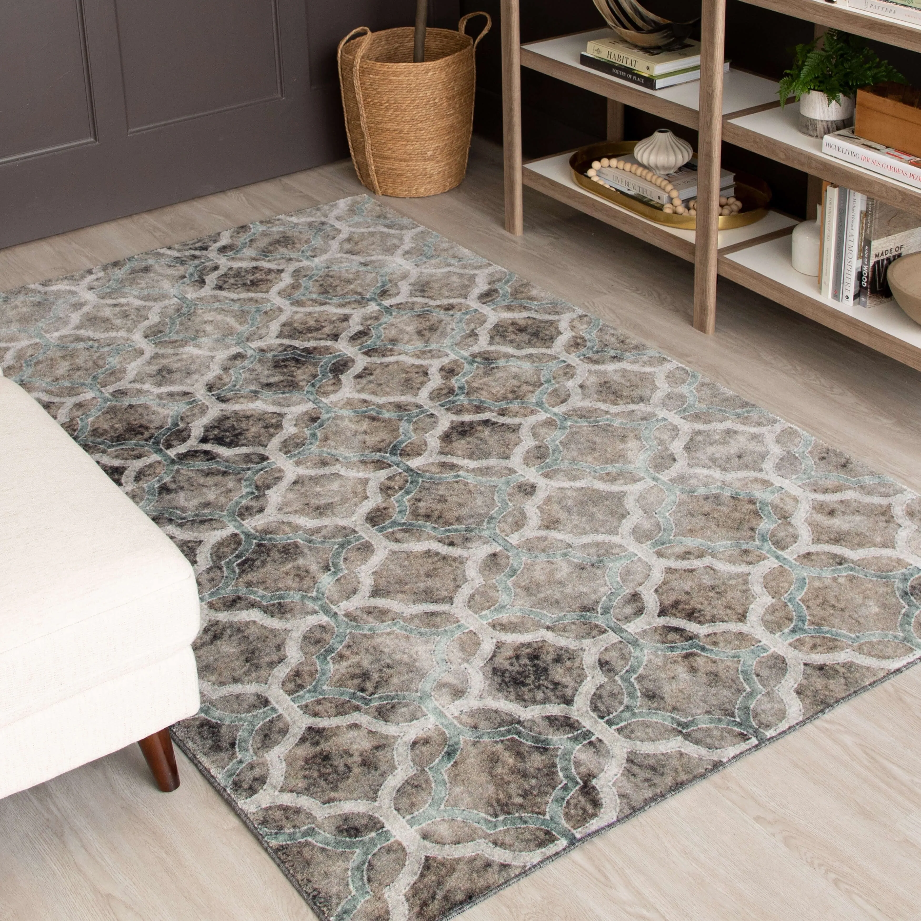 Mohawk Home Quatrefoil Fret Geometric Trellis Grey Area Rug