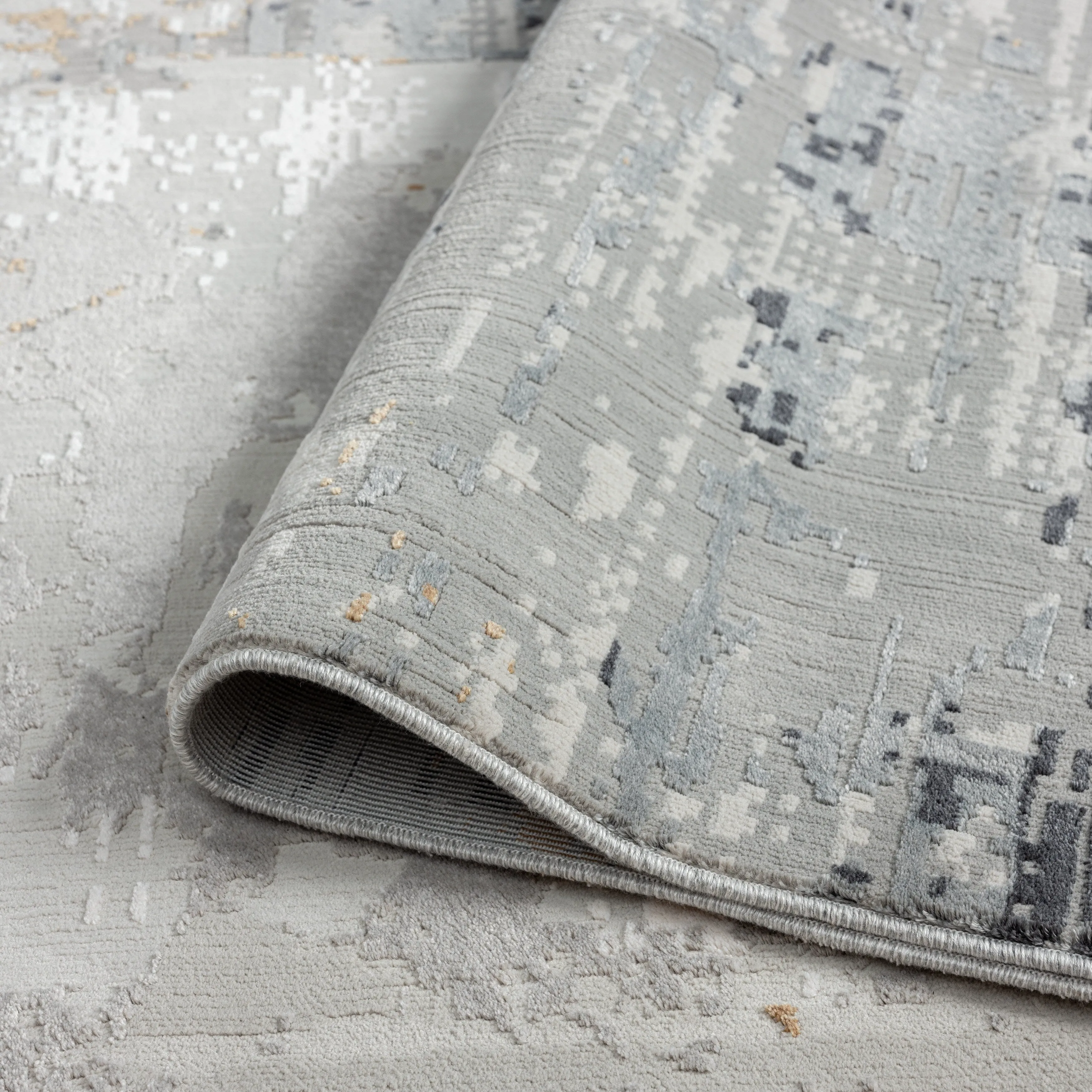 N Natori Bliss Abstract Floral Silver/Gold Modern Area Rug