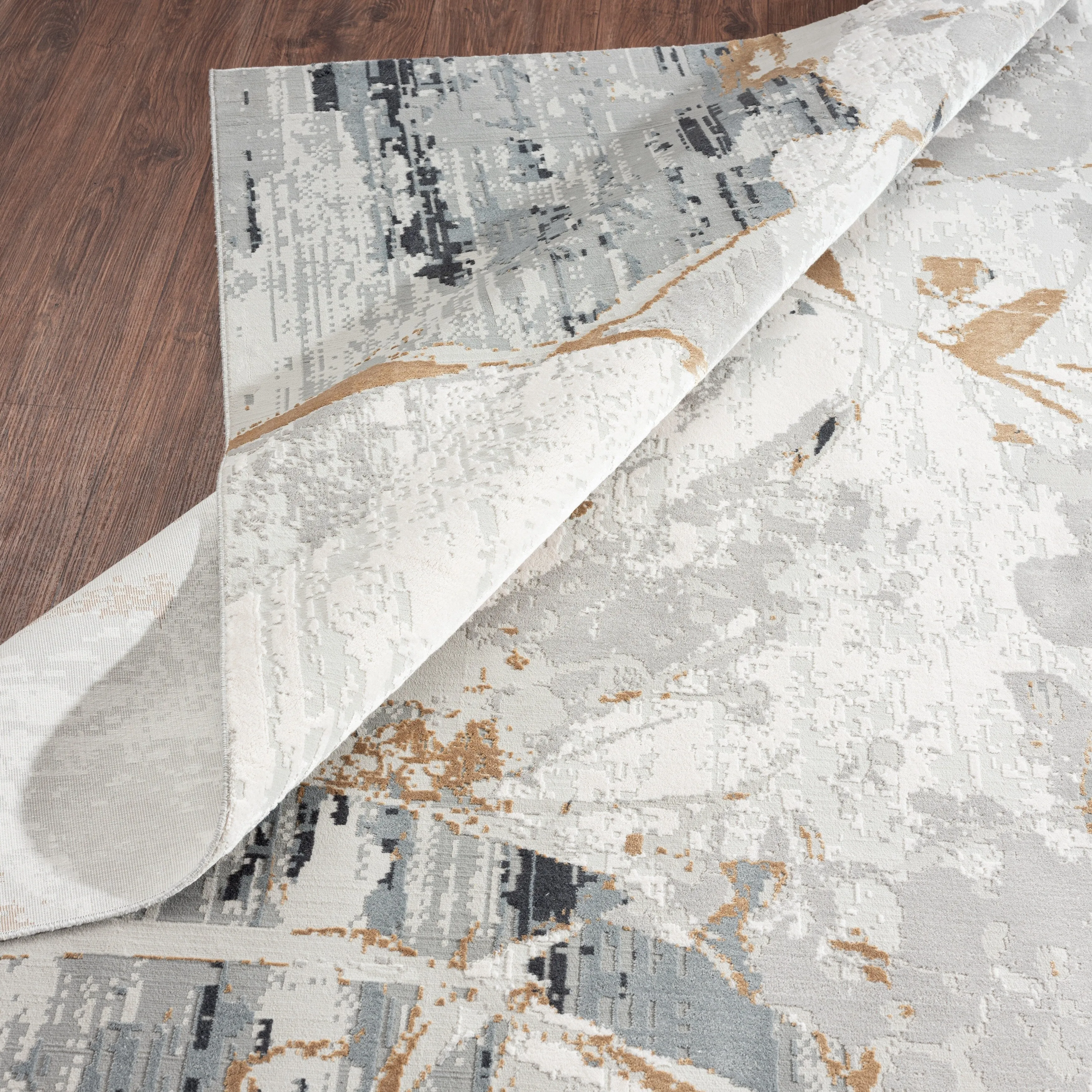 N Natori Bliss Abstract Floral Silver/Gold Modern Area Rug