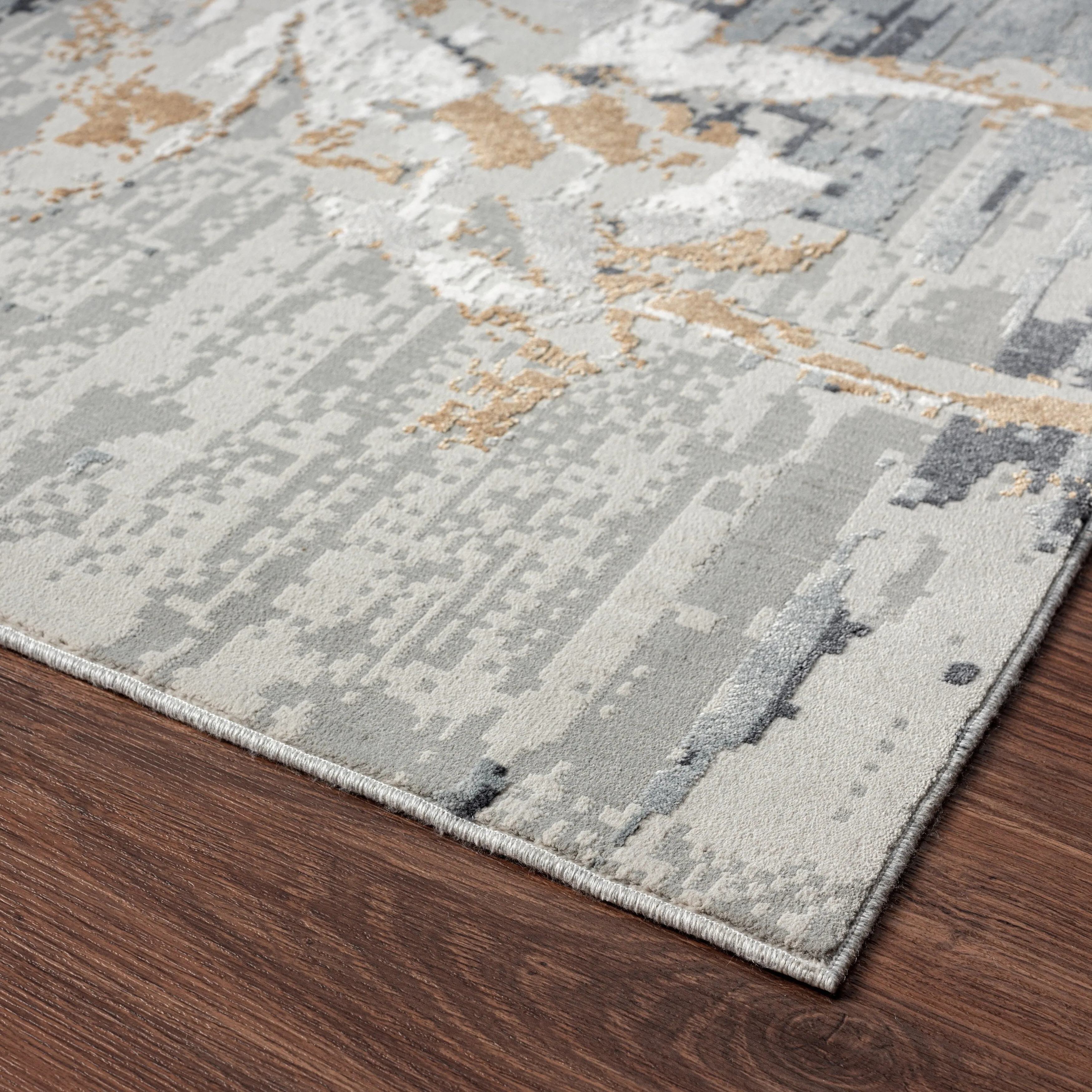 N Natori Bliss Abstract Floral Silver/Gold Modern Area Rug